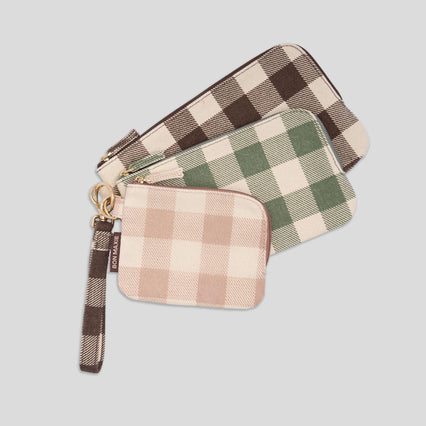 Bag Buddy Pouch Set of 3 with wrist strap -- Muted Gingham