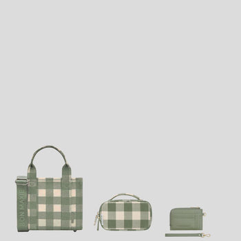 SAVE $63—Micro Tote + Handy Handle Case + Mini Wallet Bundle -- Sage Gingham