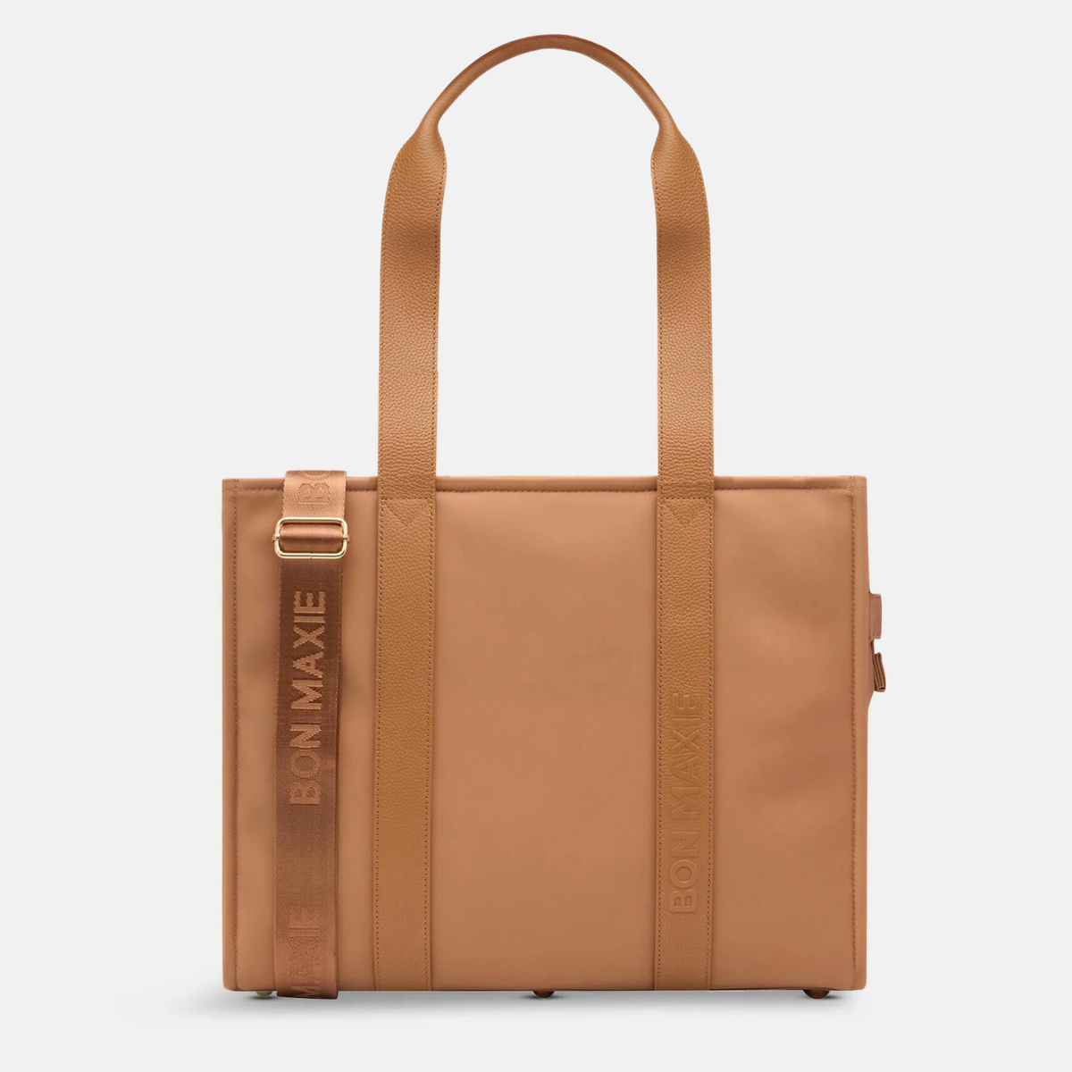 Load video: Large Structured Tote Bag - Tan Nylon/Leather