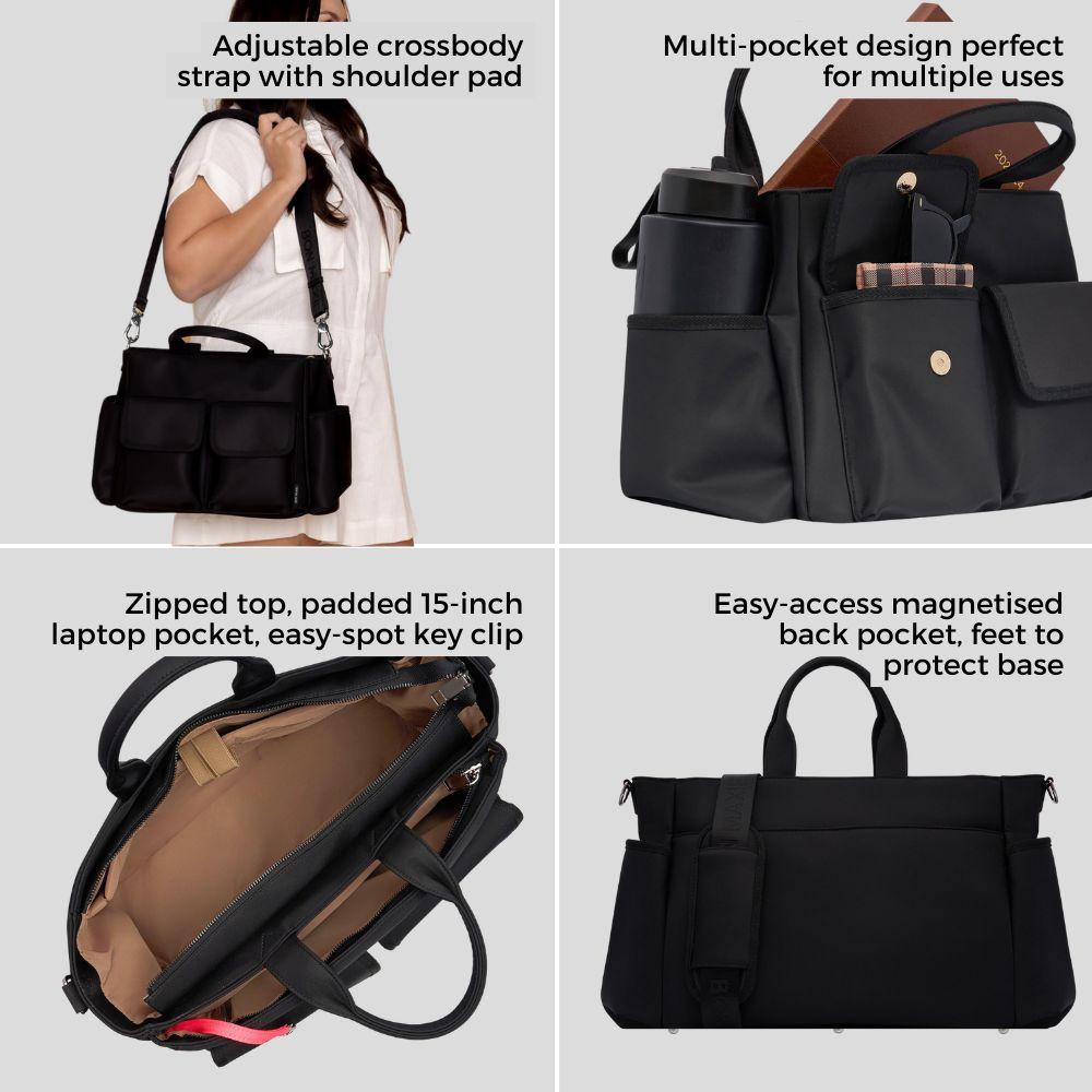 Everyday Multi-Pocket Tote Bag -- Tan Stripe