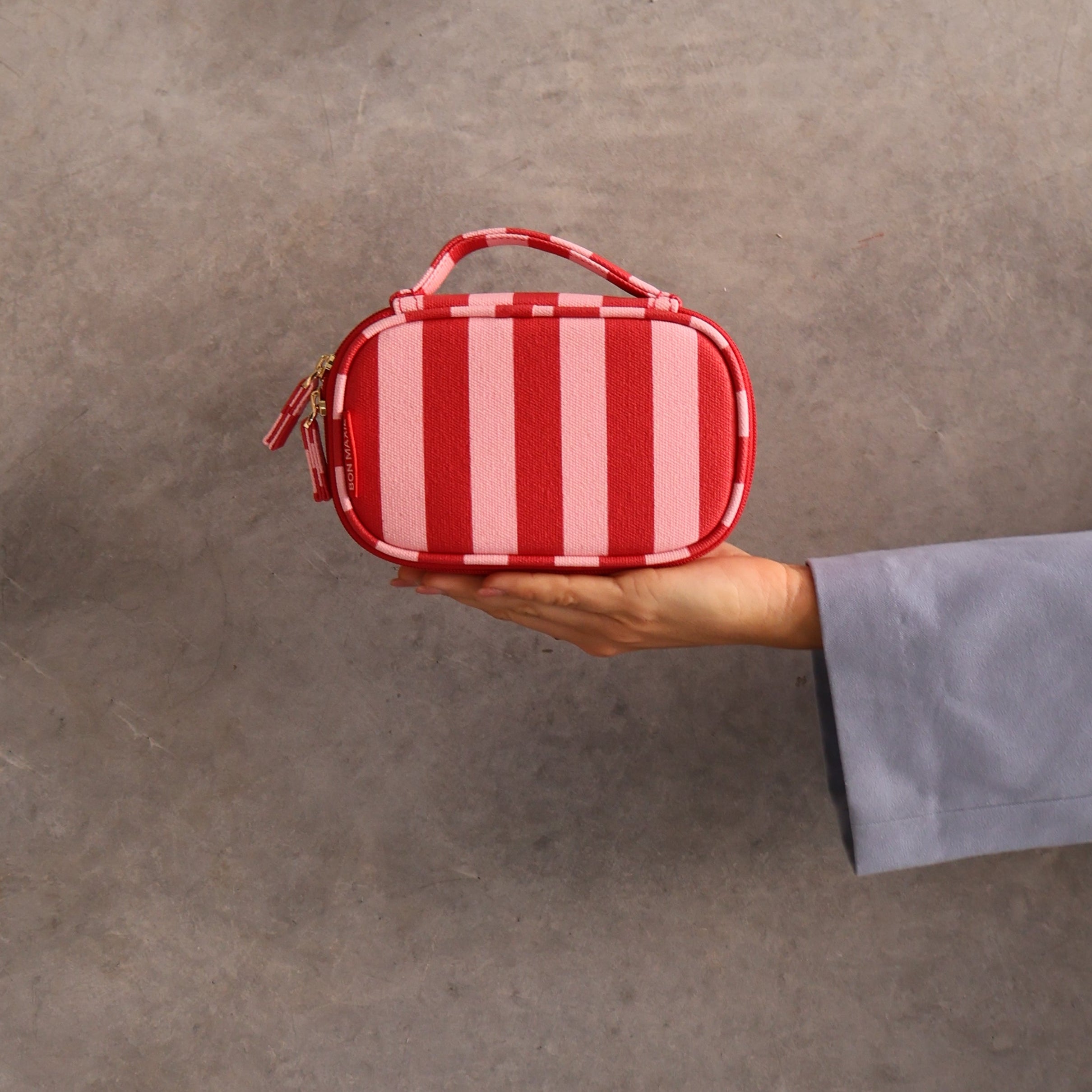 Handy Handle Case in signature coated canvas -- Pink and Red Stripe