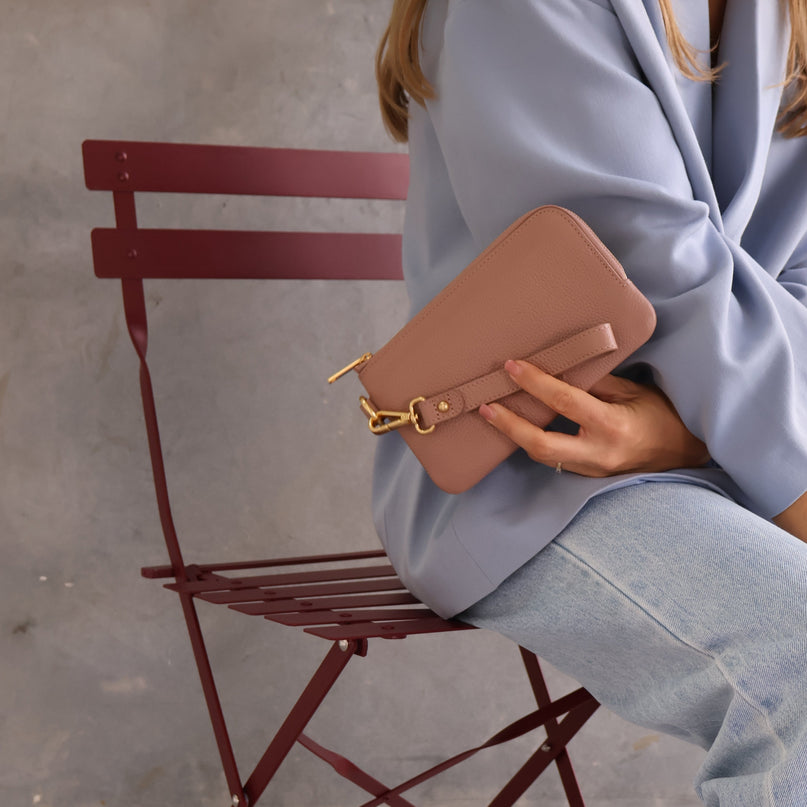 Phone Wallet Pouch in pebbled leather -- Milk Tea