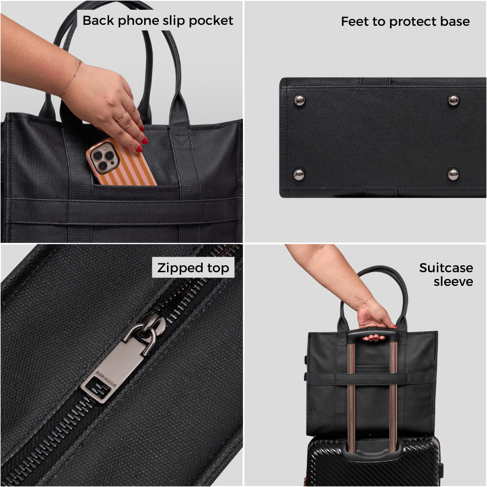 Large Bon Vivant Structured Tote Bag - Black Gingham Tote Bag Gold