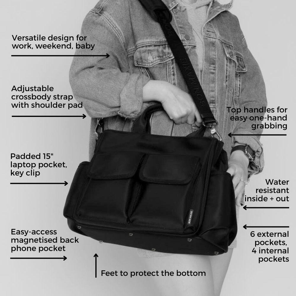 Everyday Multi-Pocket Tote Bag -- Tan Stripe