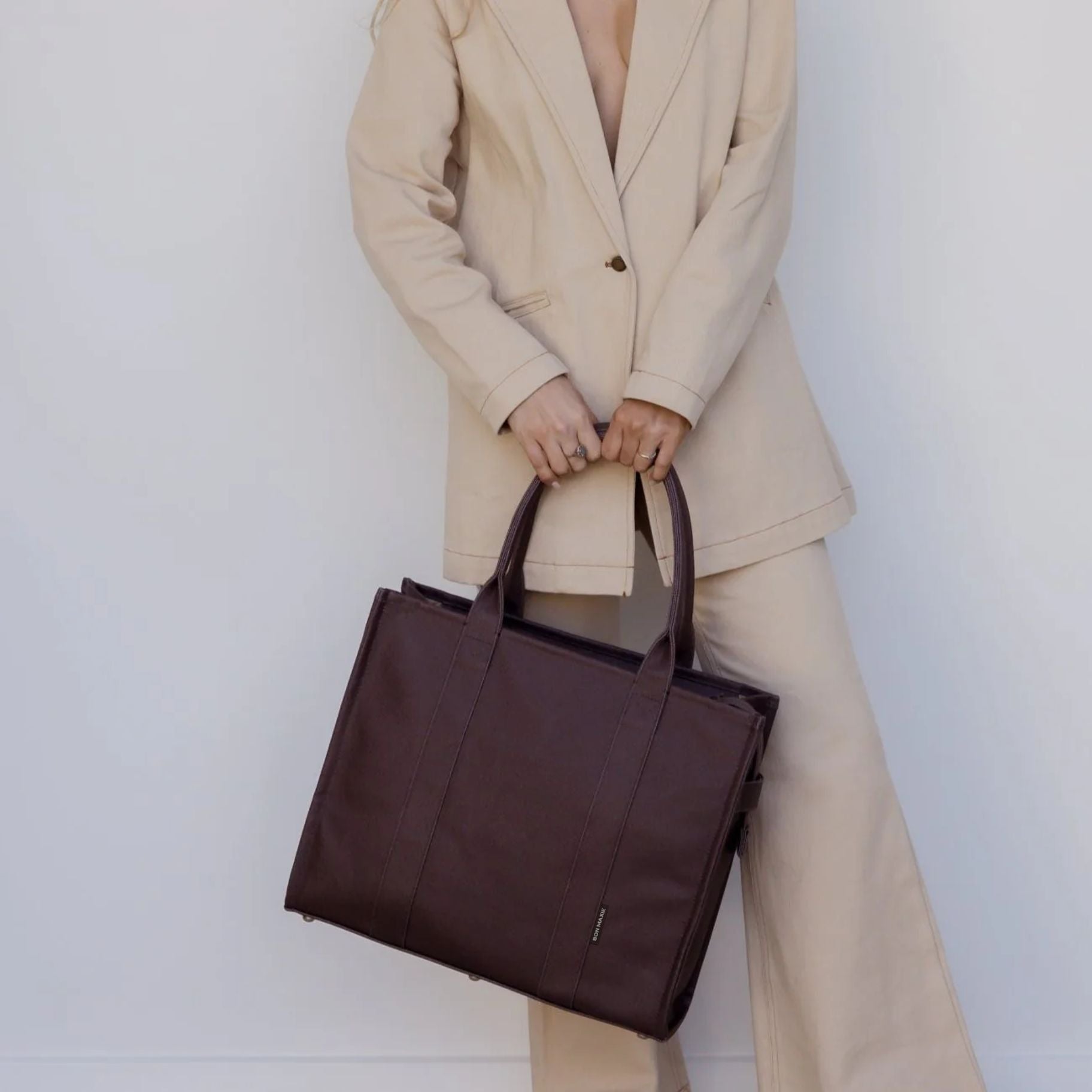 Large Structured Tote Bag in signature coated canvas -- Chocolate