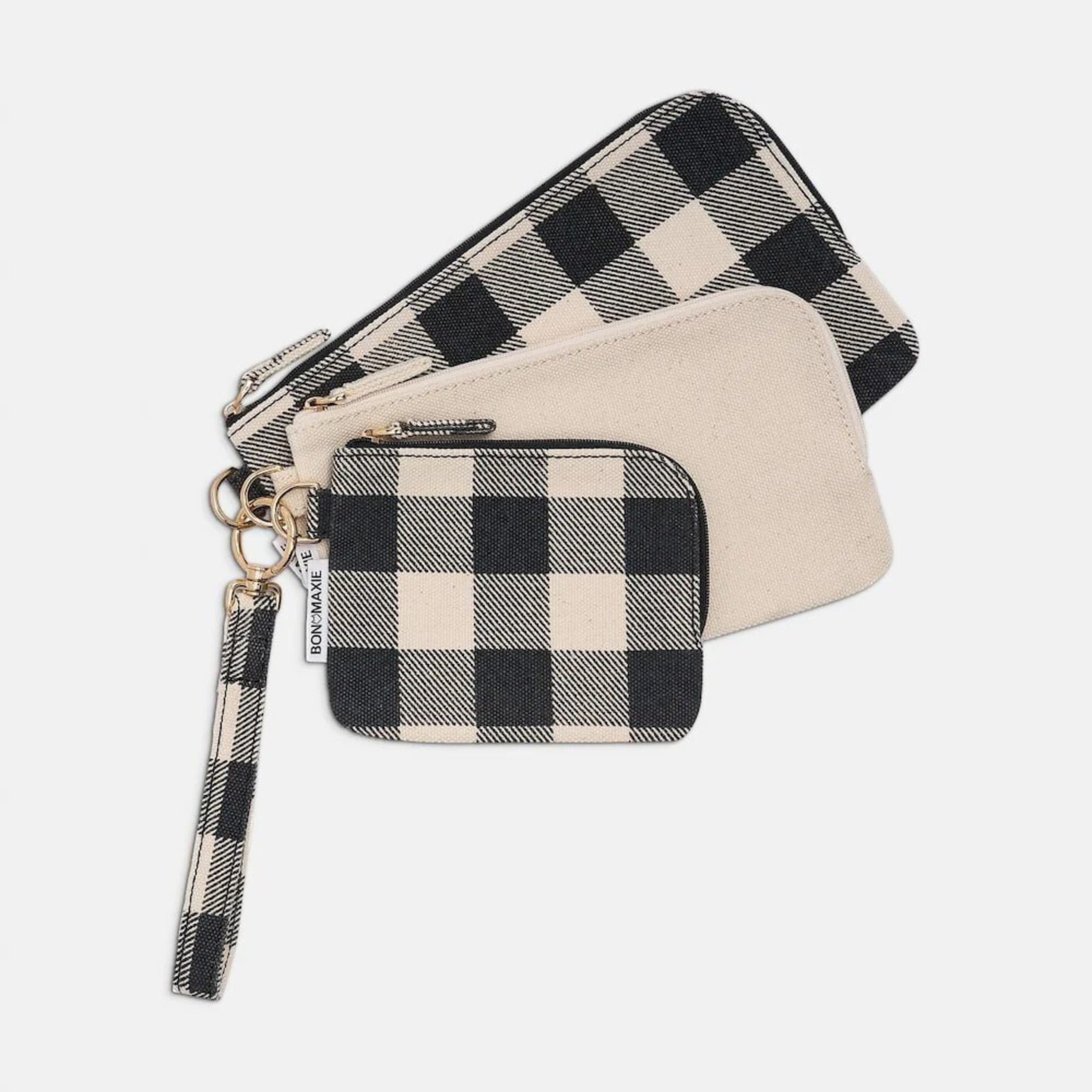 Load video: Bag Buddies Organiser Pouch Set - Black Gingham/Natural