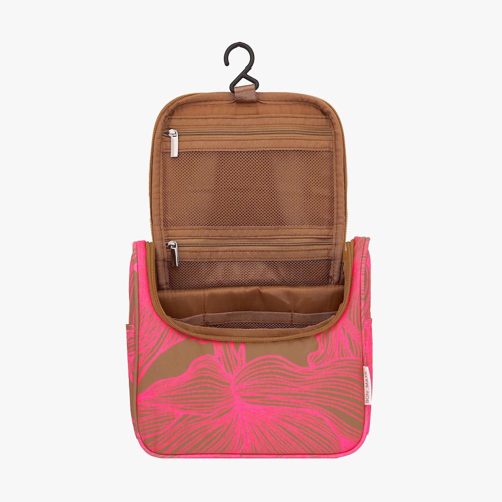 Bon Voyage Travel Toiletry Bag - Neon Pink/Tan Floral