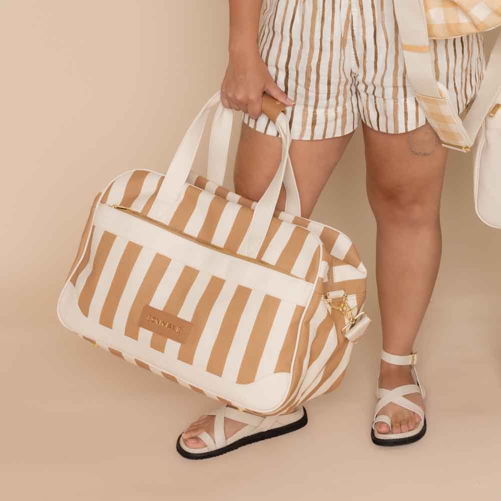 Bon Voyage Weekender Bag - Coated Tan Stripe Canvas Bags