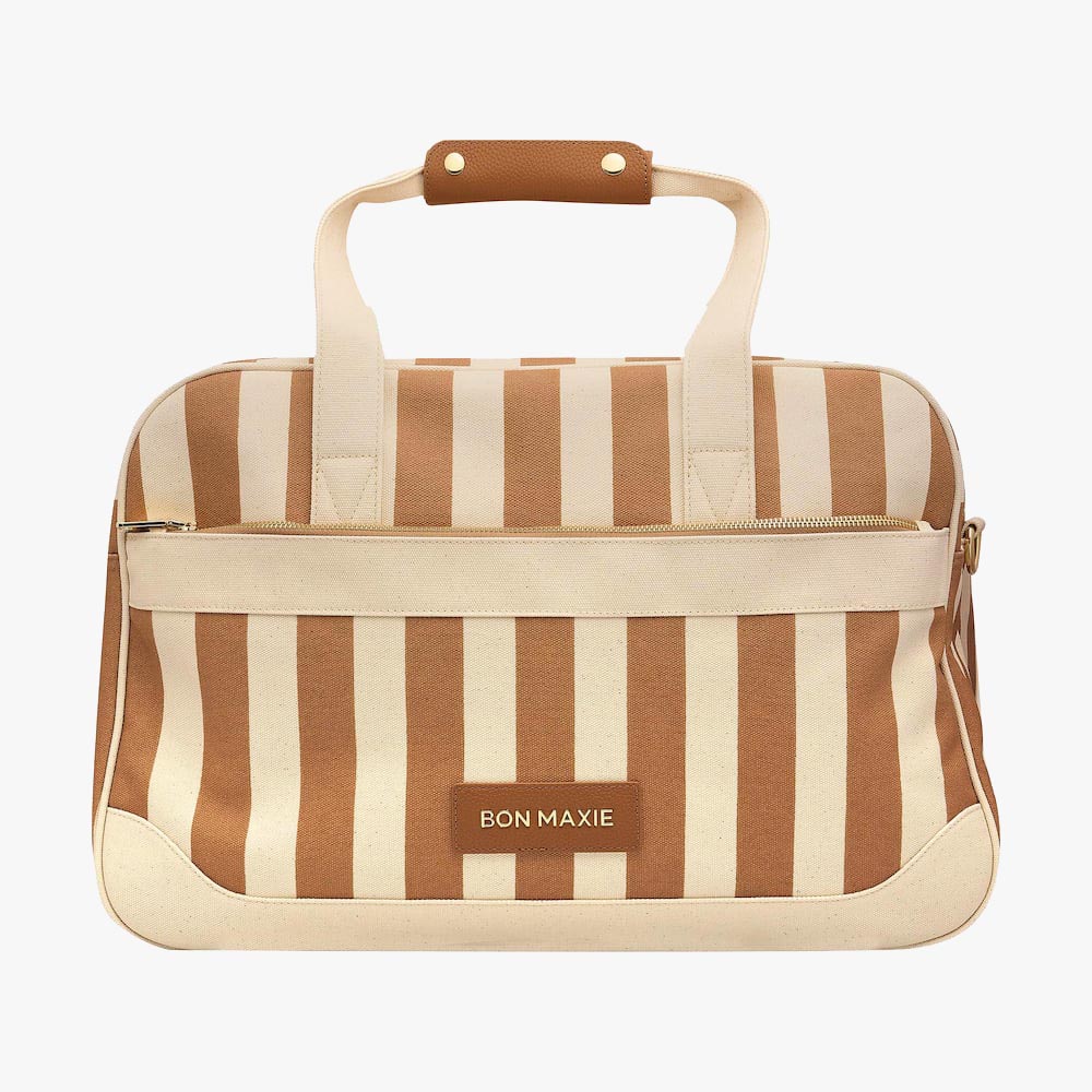 Bon Voyage Weekender Bag - Coated Tan Stripe Canvas