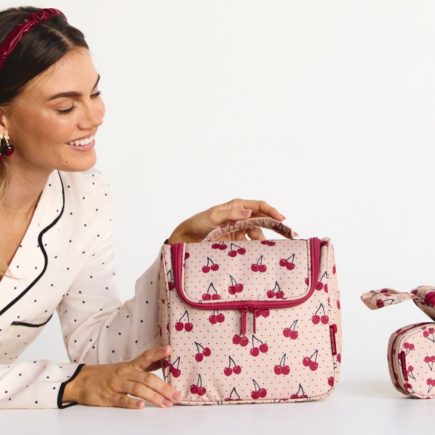 Hanging Toiletry Bag + Pouch Set with 15 pockets -– Cherries