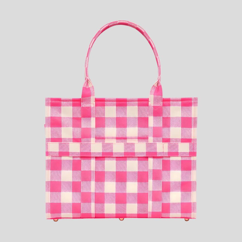 Large Bon Vivant Structured Tote Bag - Neon Pink Gingham Bags
