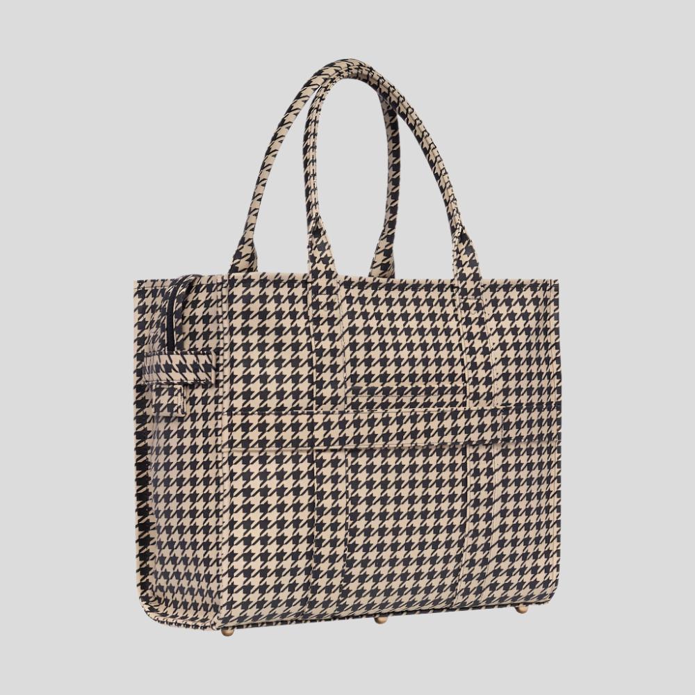 Large Bon Vivant Structured Tote Bag - Black Houndstooth Bags