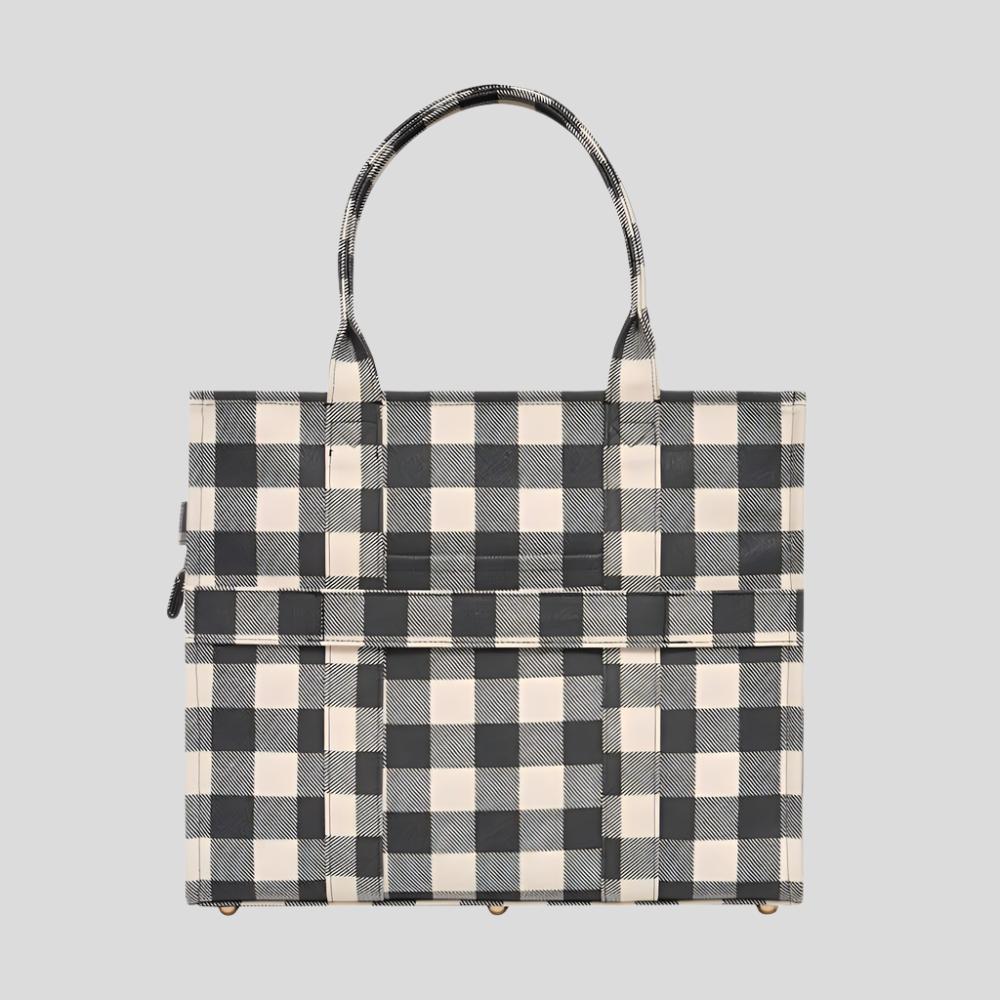 Large Bon Vivant Structured Tote Bag - Black Gingham Bags Gold