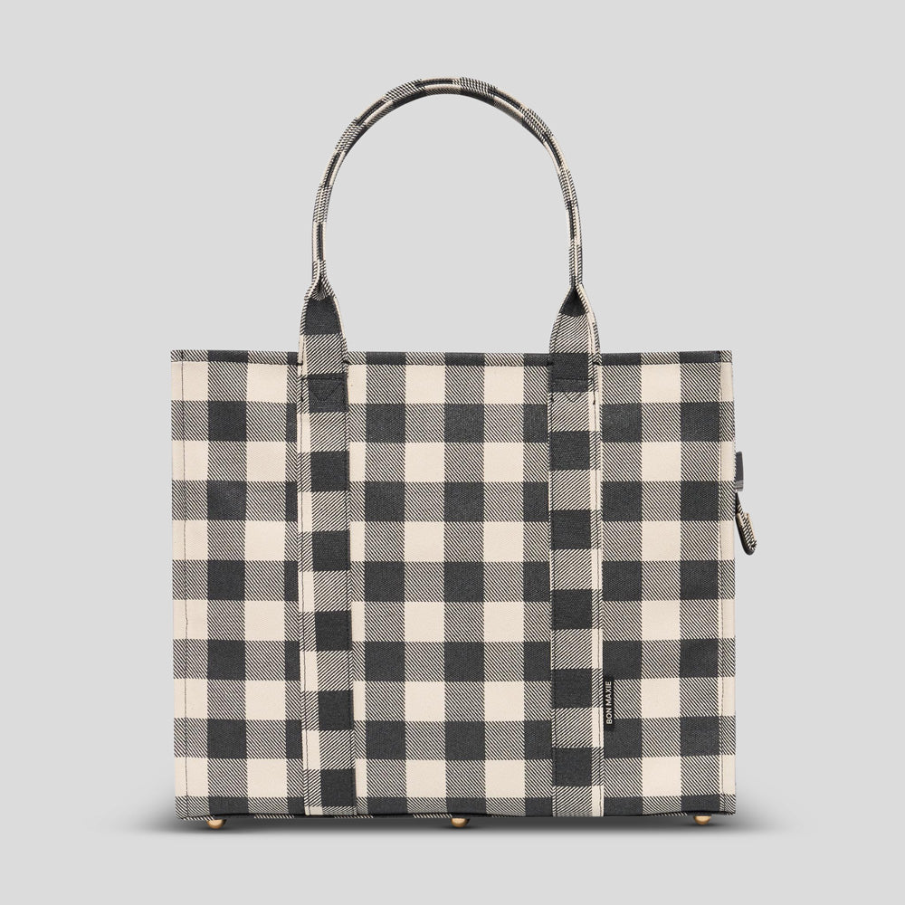 Large Structured Tote Bag in signature coated canvas -- Black Gingham
