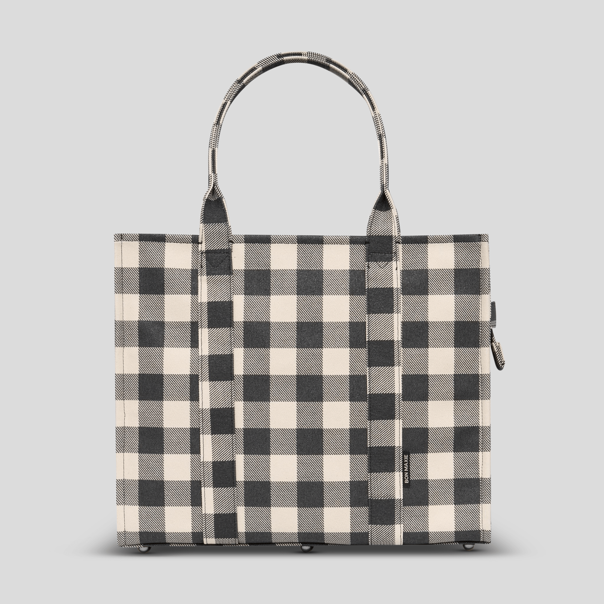 Large Bon Vivant Structured Tote Bag - Black Gingham Tote Bag Gold