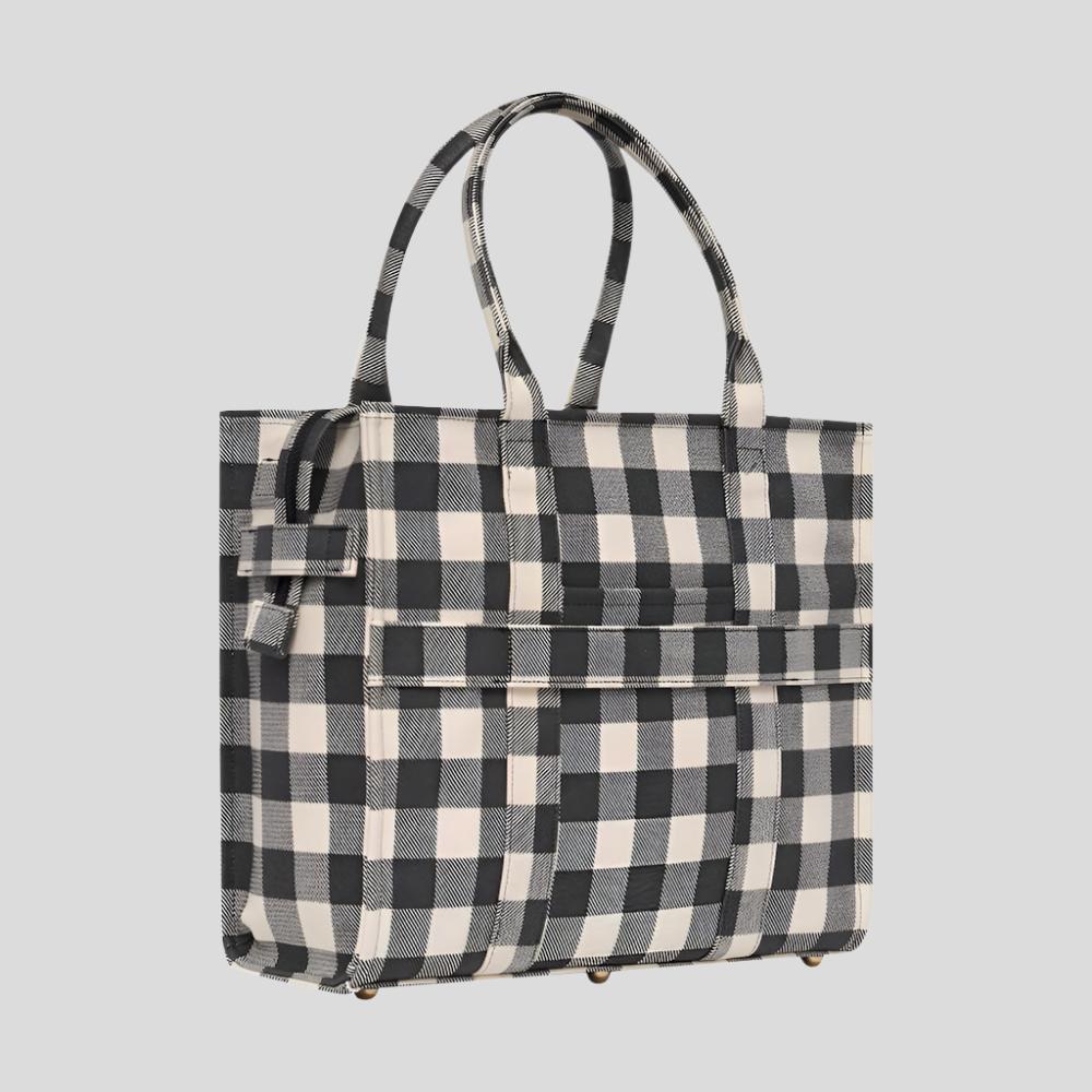 Large Bon Vivant Structured Tote Bag - Black Gingham Bags Gold