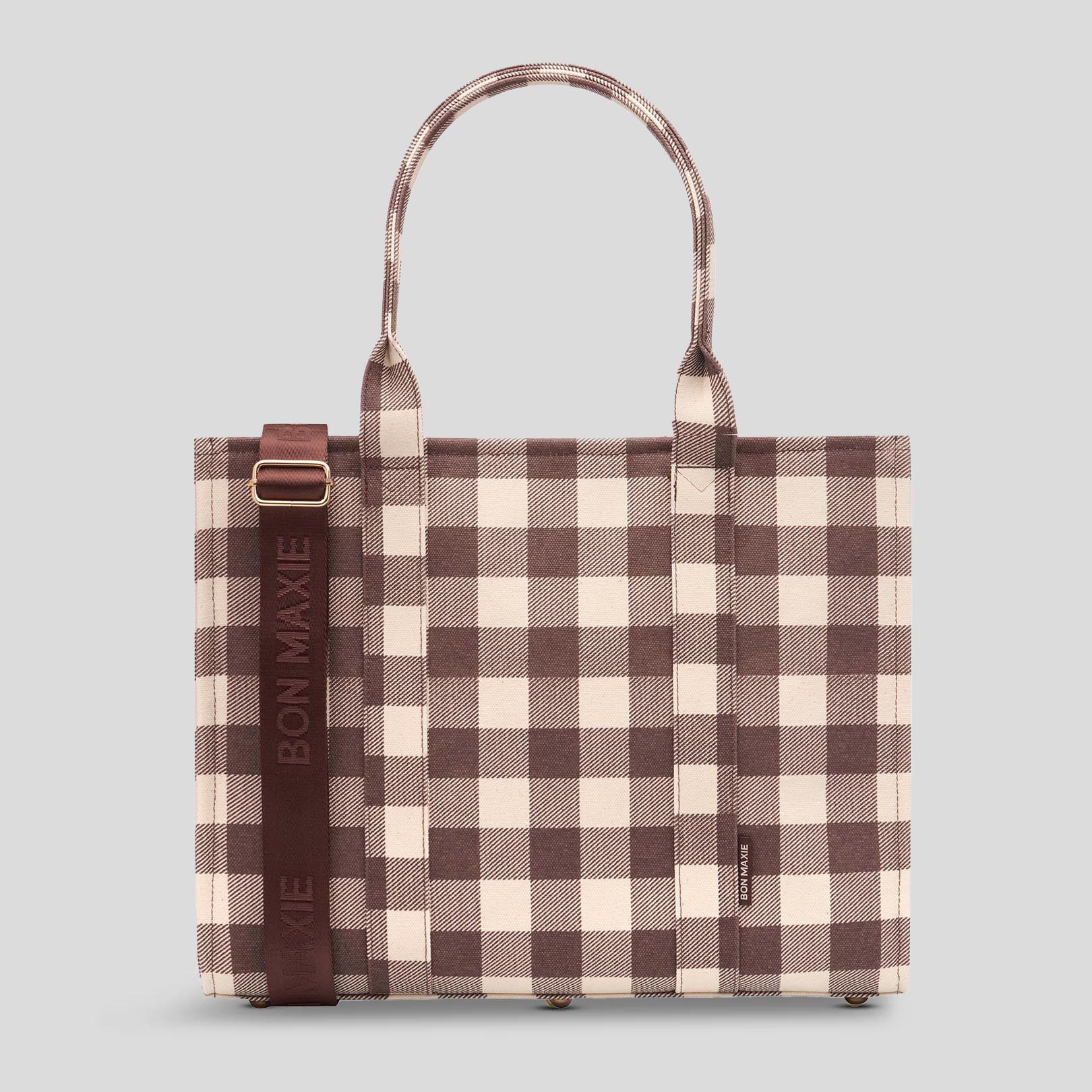 Large Structured Tote Bag in signature coated canvas -- Choc Gingham