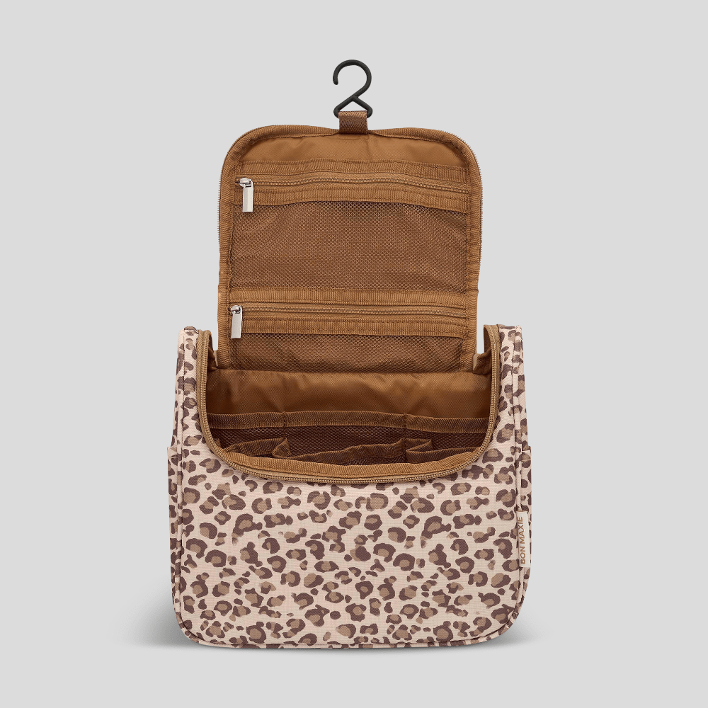 Bon Voyage Travel Toiletry Bag in Tan Leopard Cosmetic Vanity Case BON MAXIE