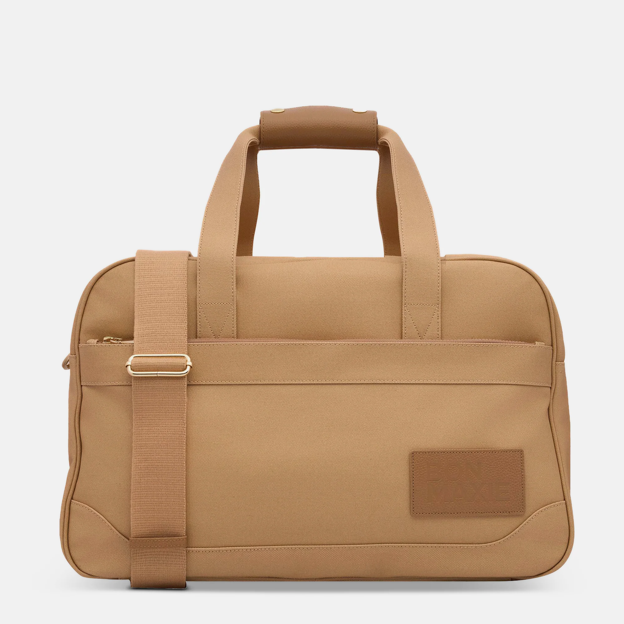 Bon Voyage Weekender Bag in signature coated canvas + leather -- Tan