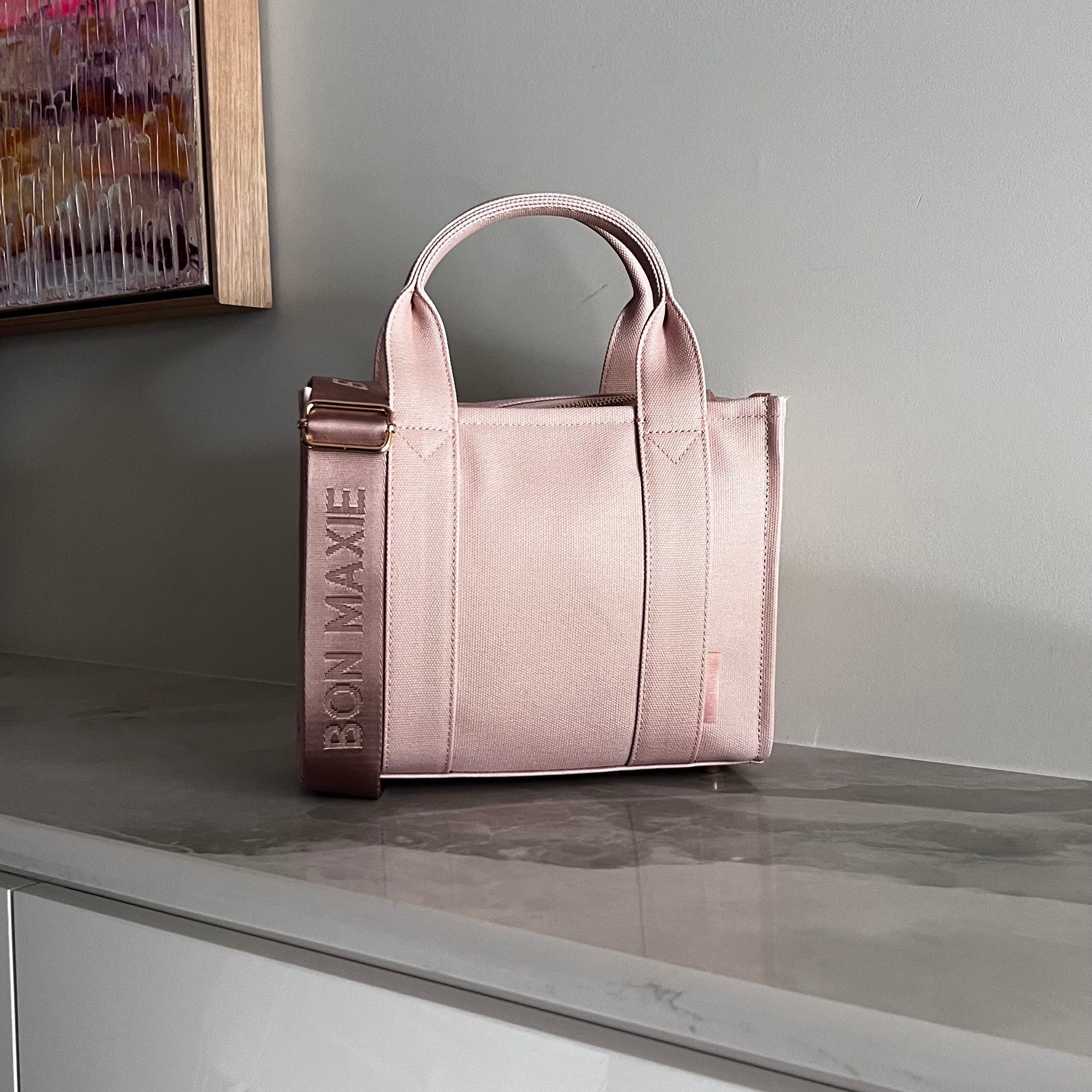 Micro Structured Tote Bag in signature coated canvas -- Milk Tea