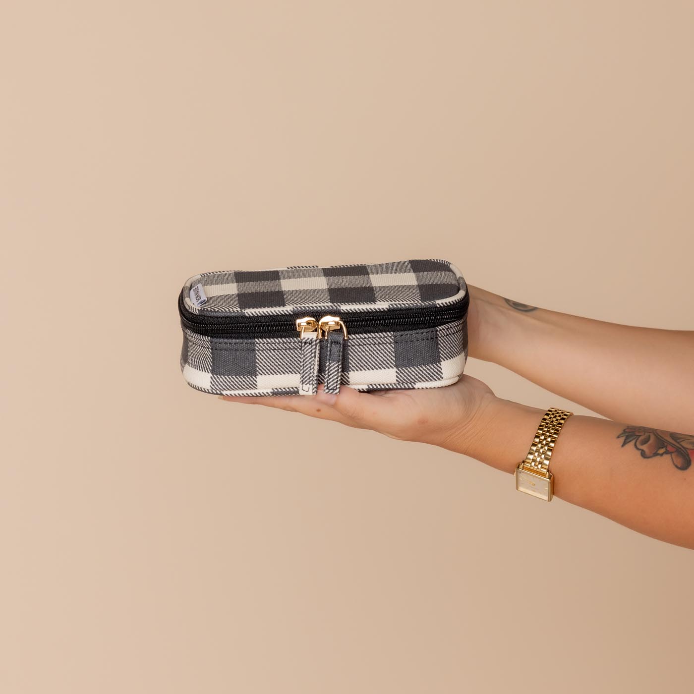 Handy Handle Case in signature coated canvas -- Black Gingham