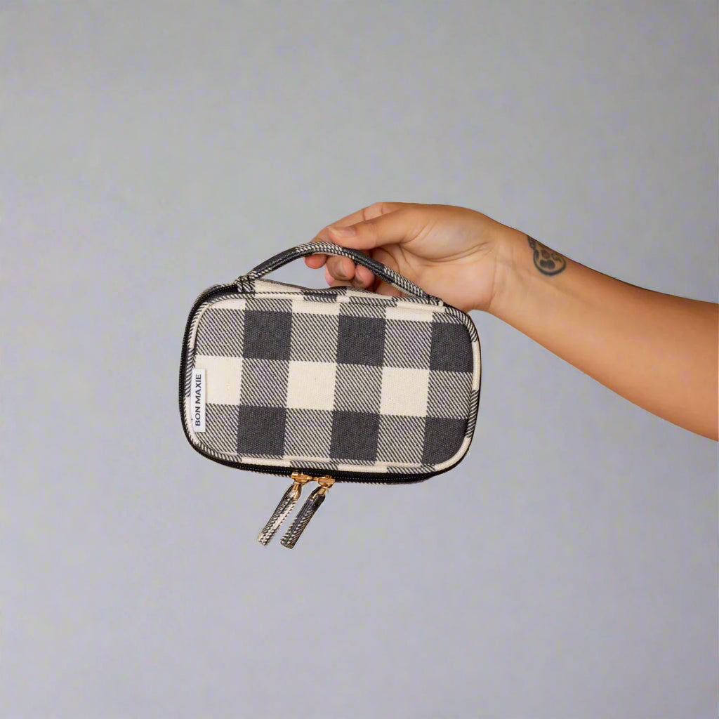 Handy Handle Case in signature coated canvas -- Black Gingham