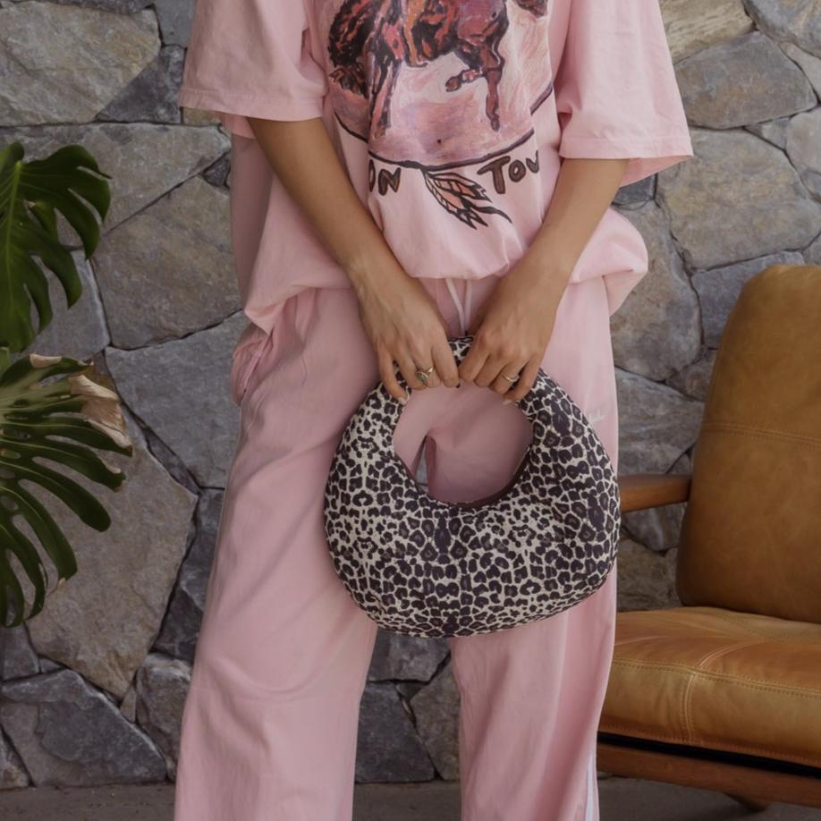 Crescent Handle Bag in technical nylon -- Leopard