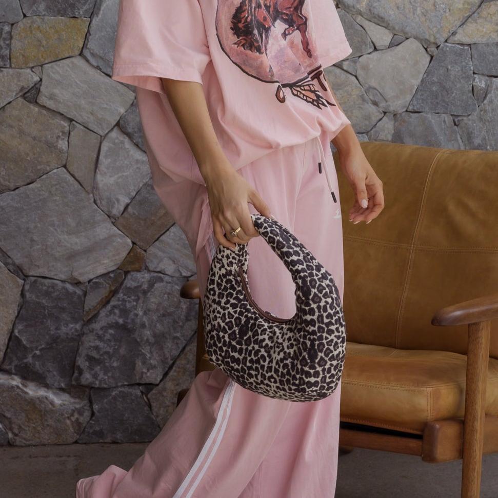 Crescent Handle Bag in technical nylon -- Leopard