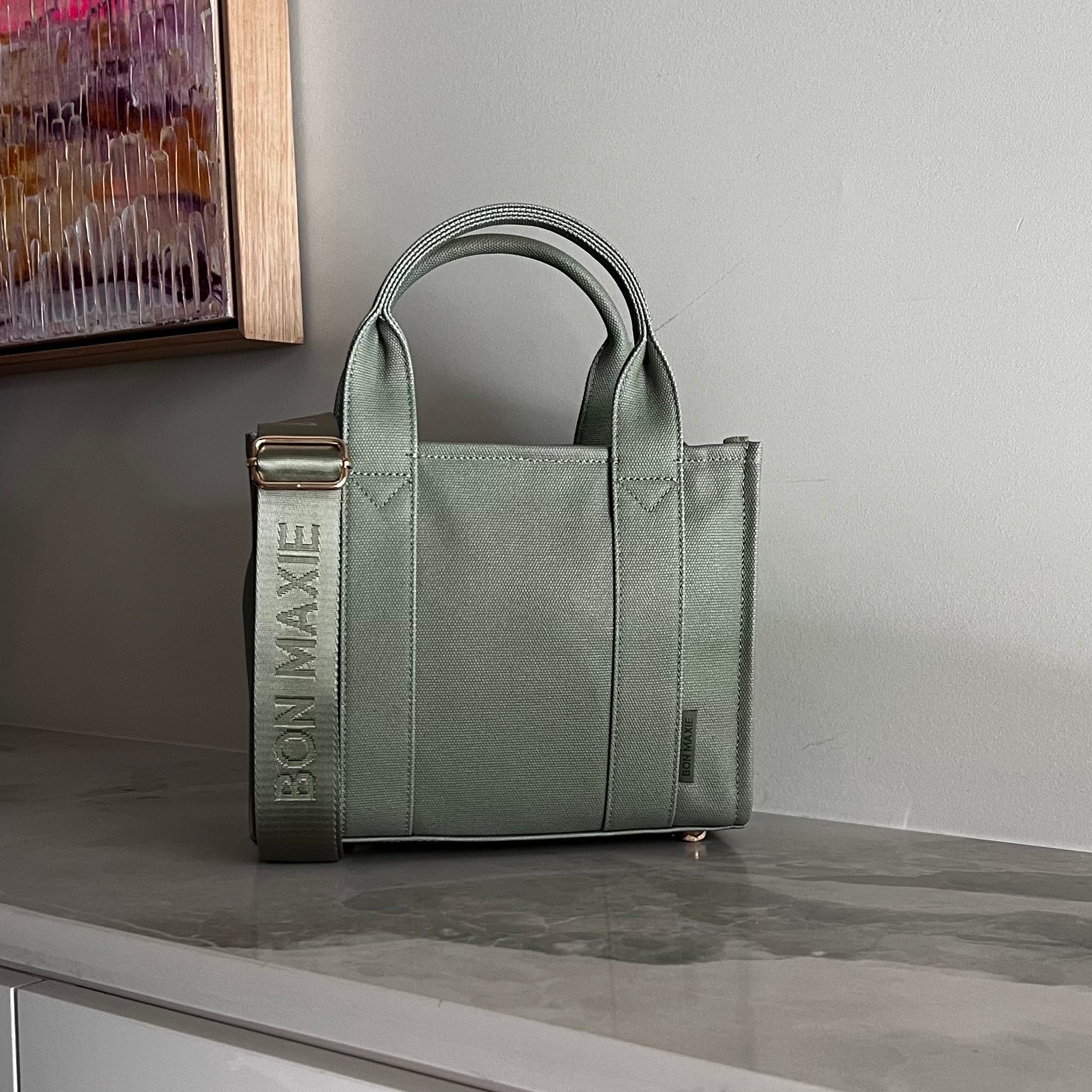 Micro Structured Tote Bag in signature coated canvas -- Sage