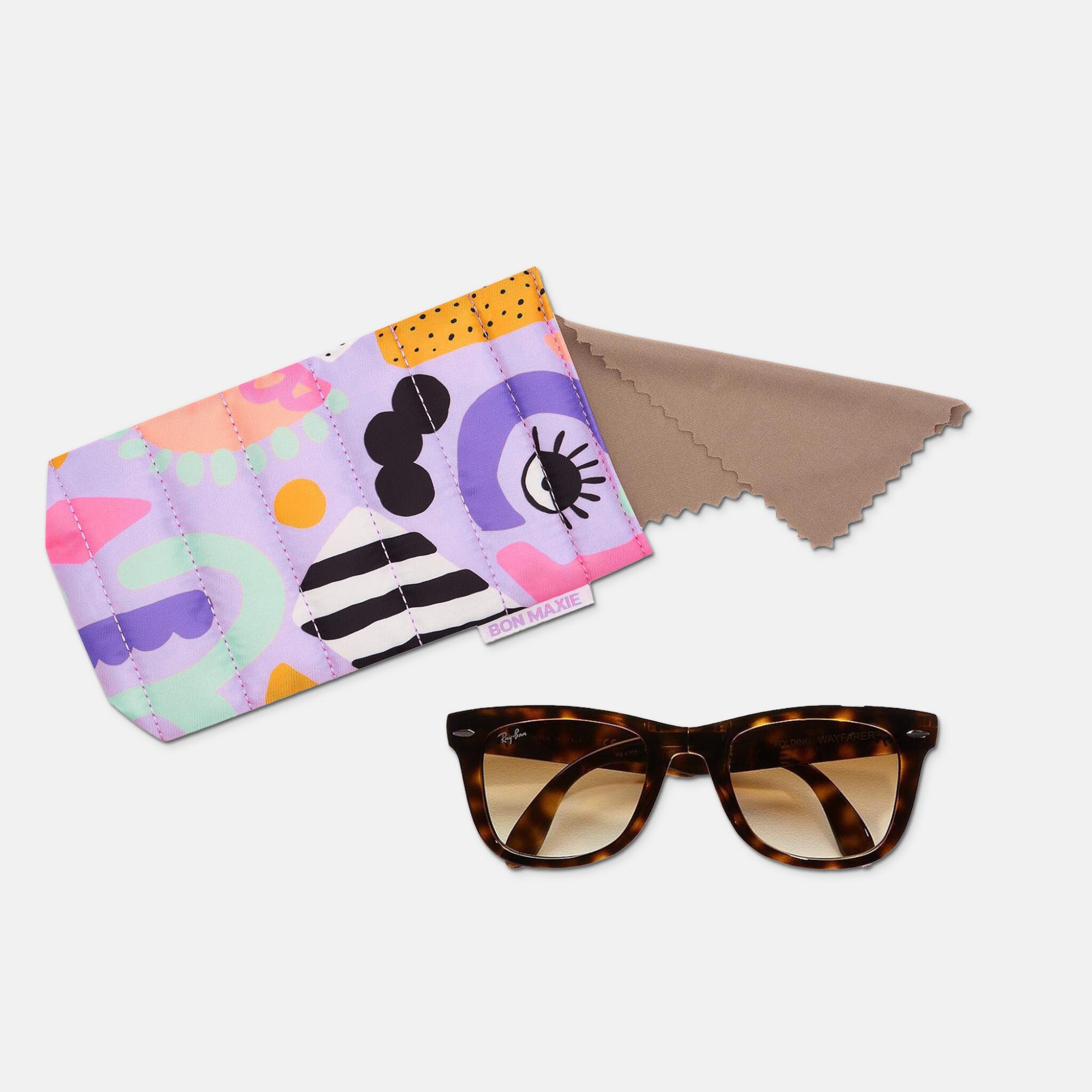 Load video: Easy-Squeezy Glasses Case with built-in lens cloth -- Eye Love Purple