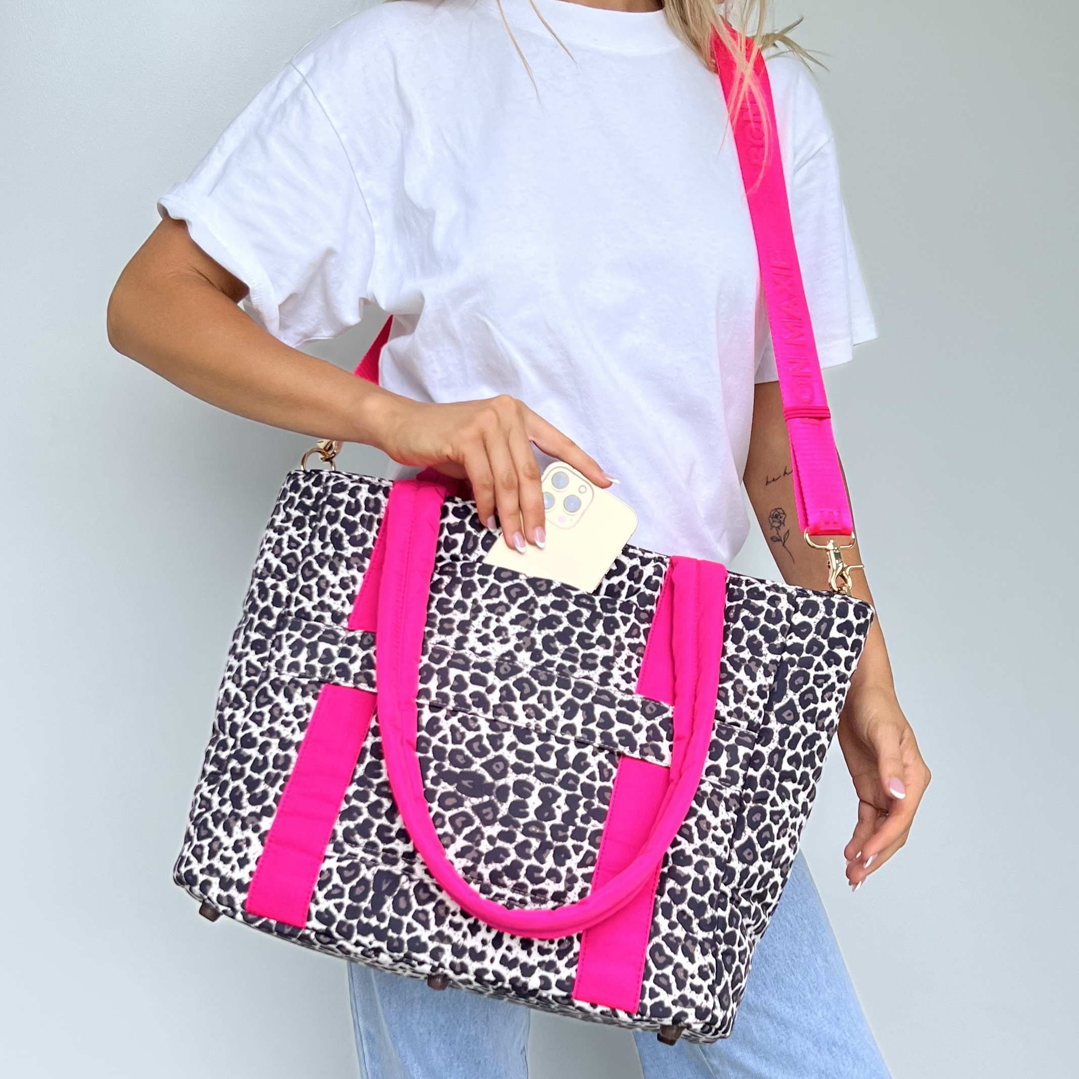 Everyday Tote Bag -- Neon Pink/Leopard