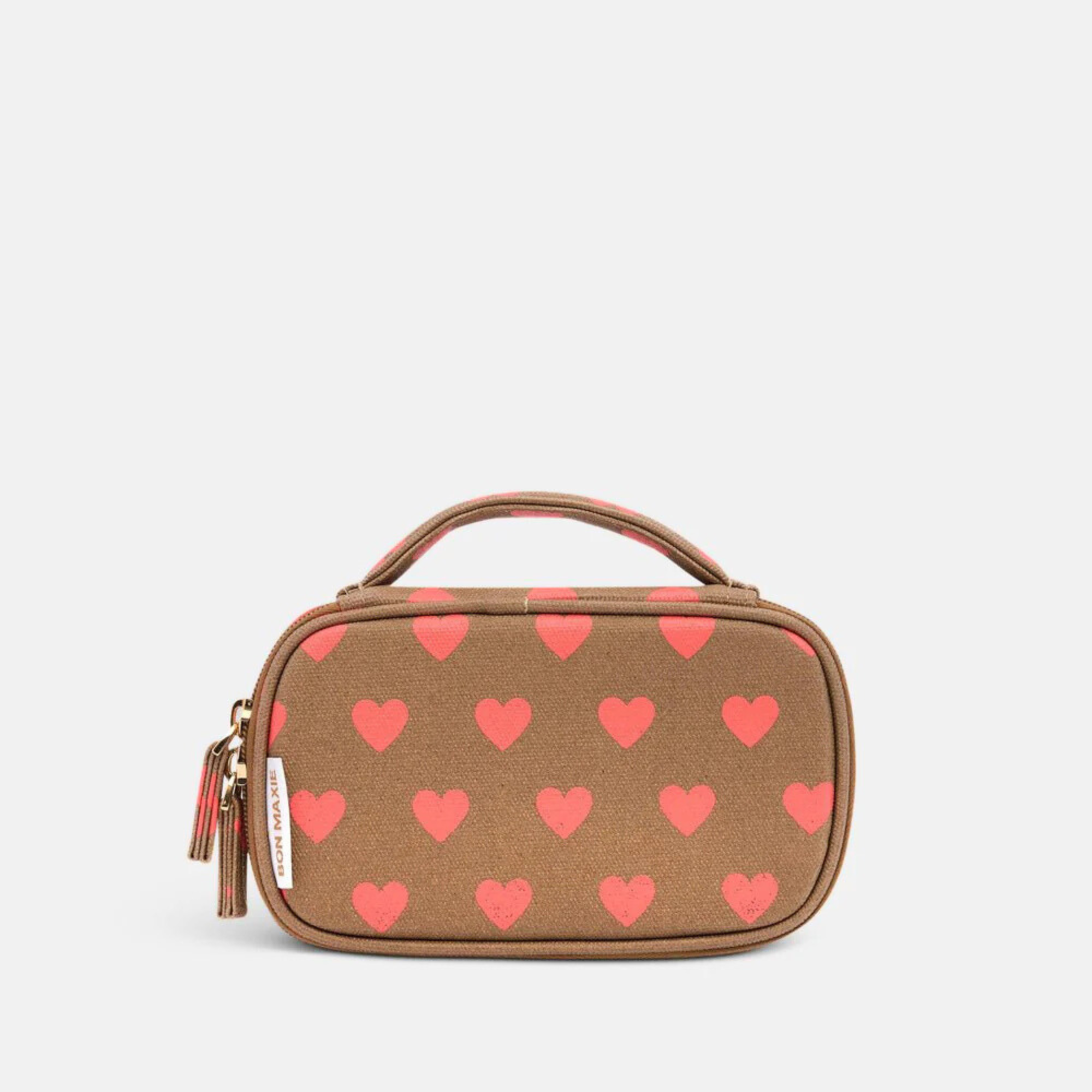 Handy Handle Case in signature coated canvas -- Orange Hearts