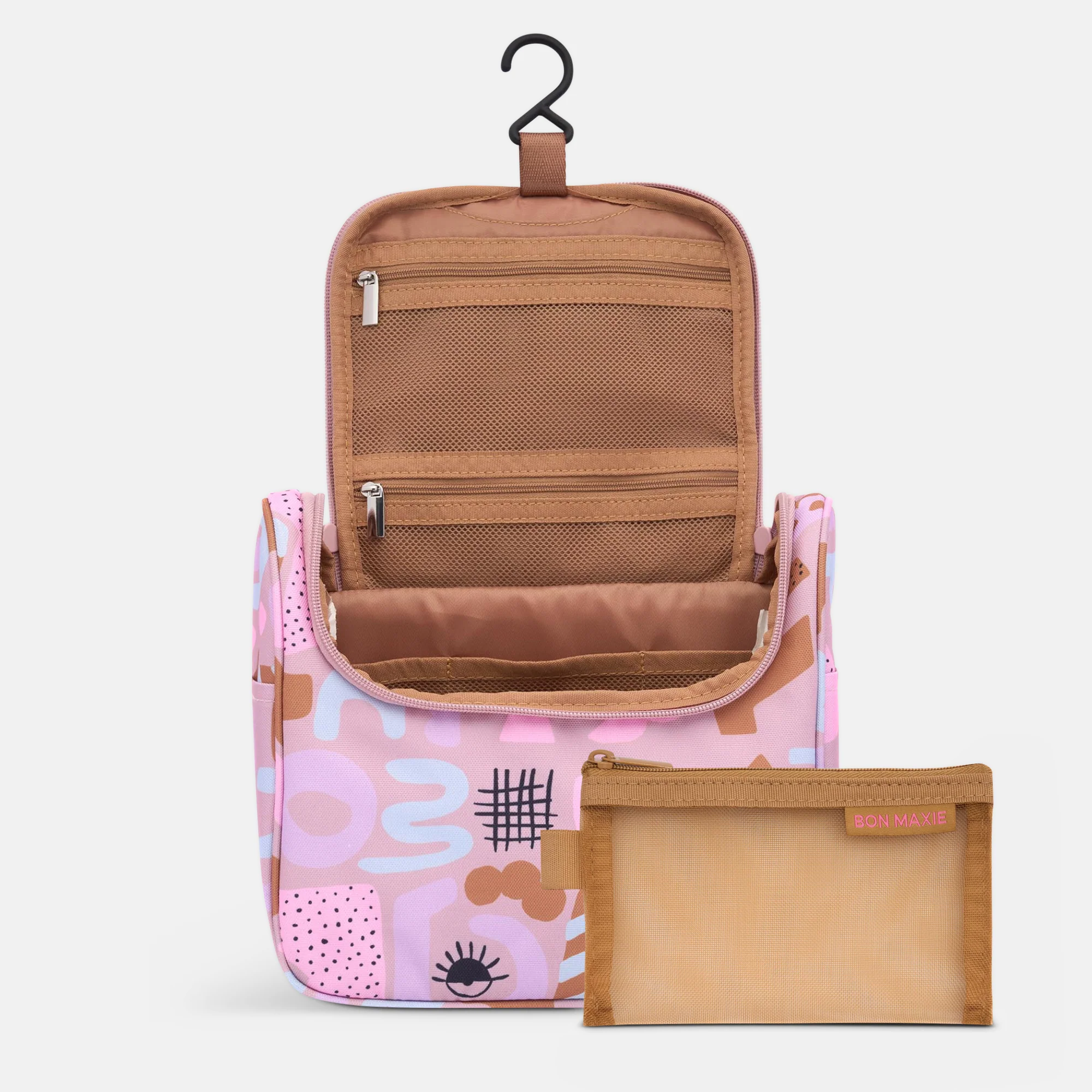 Hanging Toiletry Bag + Pouch Set with 15 pockets -- Eye Love Dusty Rose