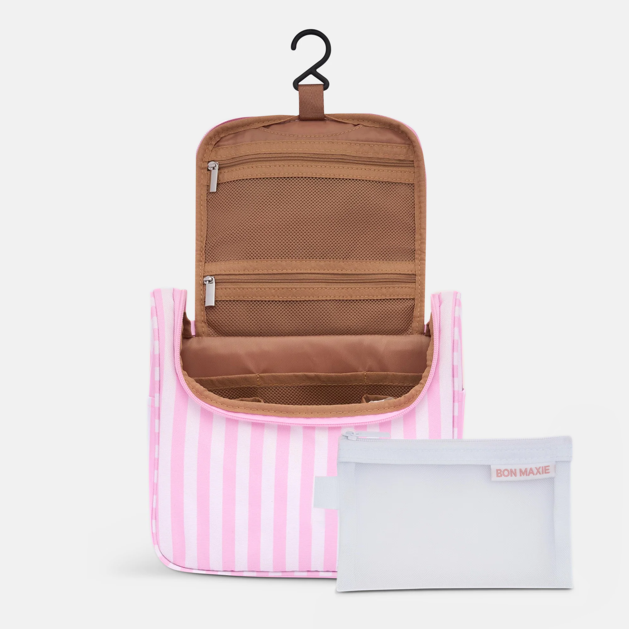 Load video: Hanging Toiletry Bag + Pouch Set with 15 pockets -– Blush Stripe