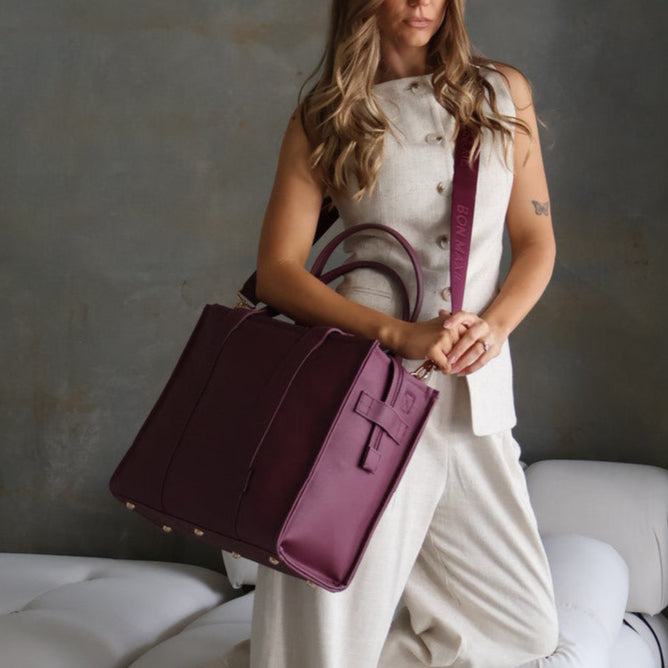 Large Structured Tote Bag - Burgundy