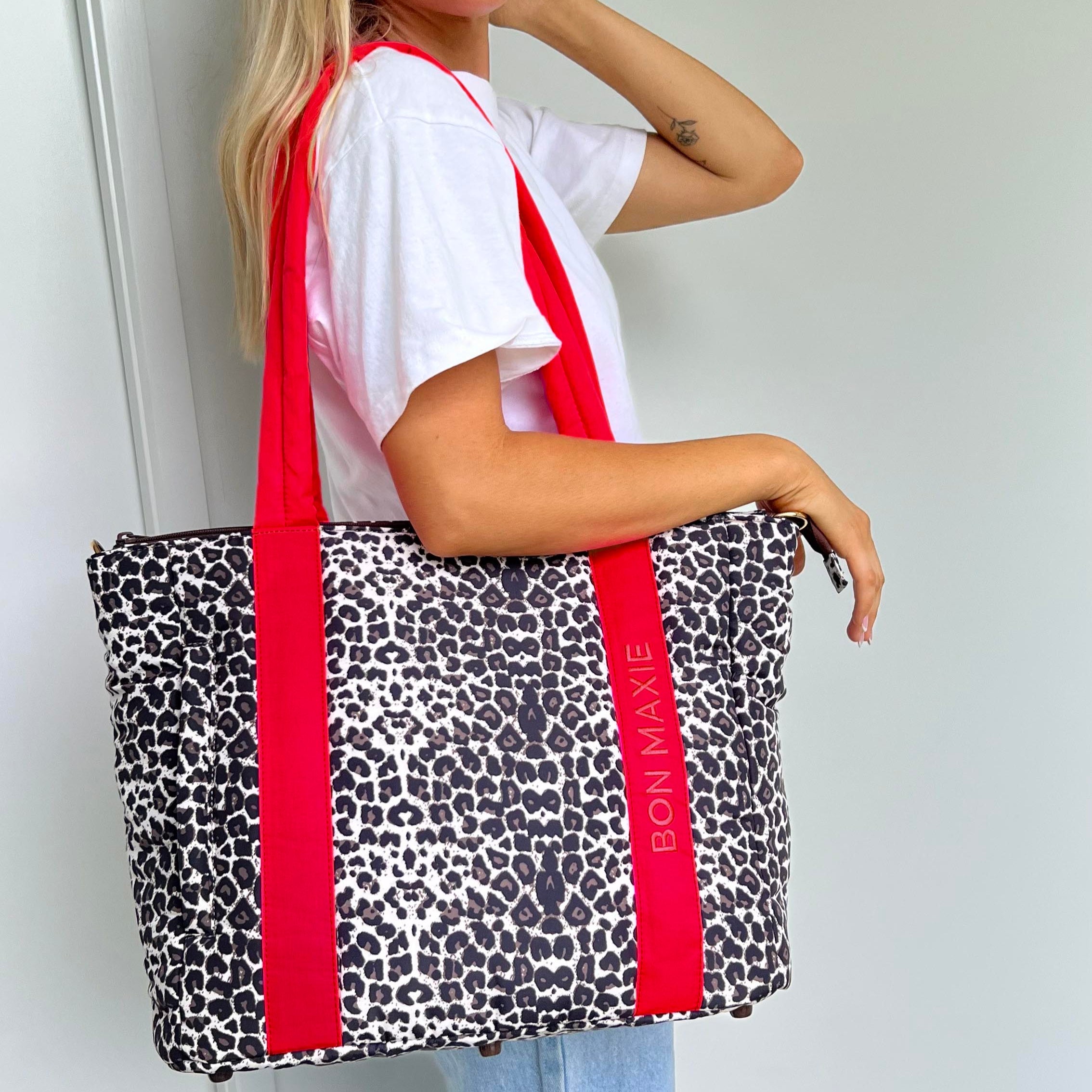 Everyday Tote Bag -- Red/Leopard