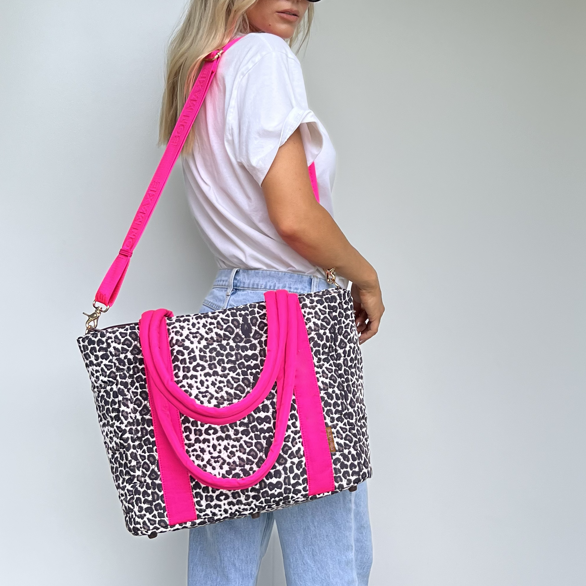 Everyday Tote Bag -- Neon Pink/Leopard