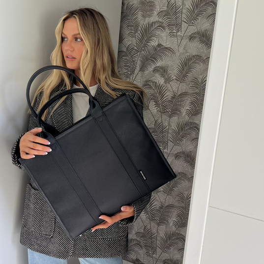 Large Structured Tote Bag in signature coated canvas -- Black