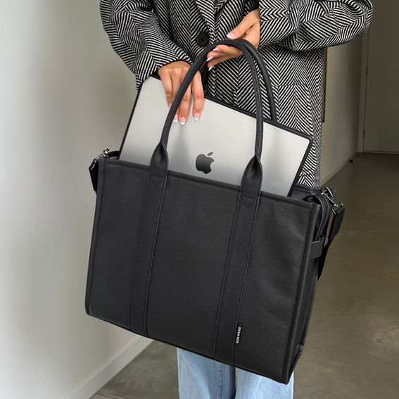 Large Structured Tote Bag in signature coated canvas -- Black