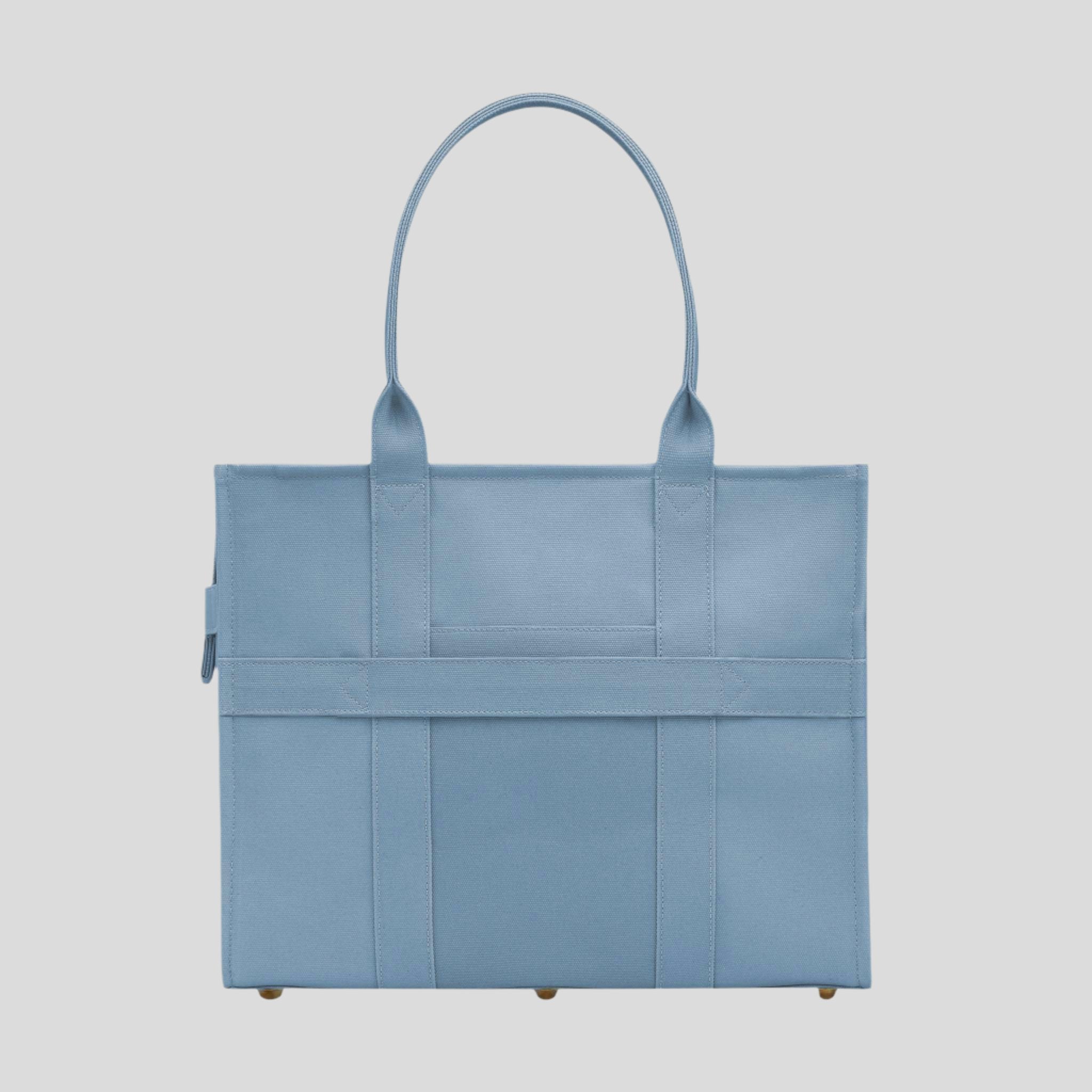 Large Structured Tote Bag in signature coated canvas -- Denim Blue