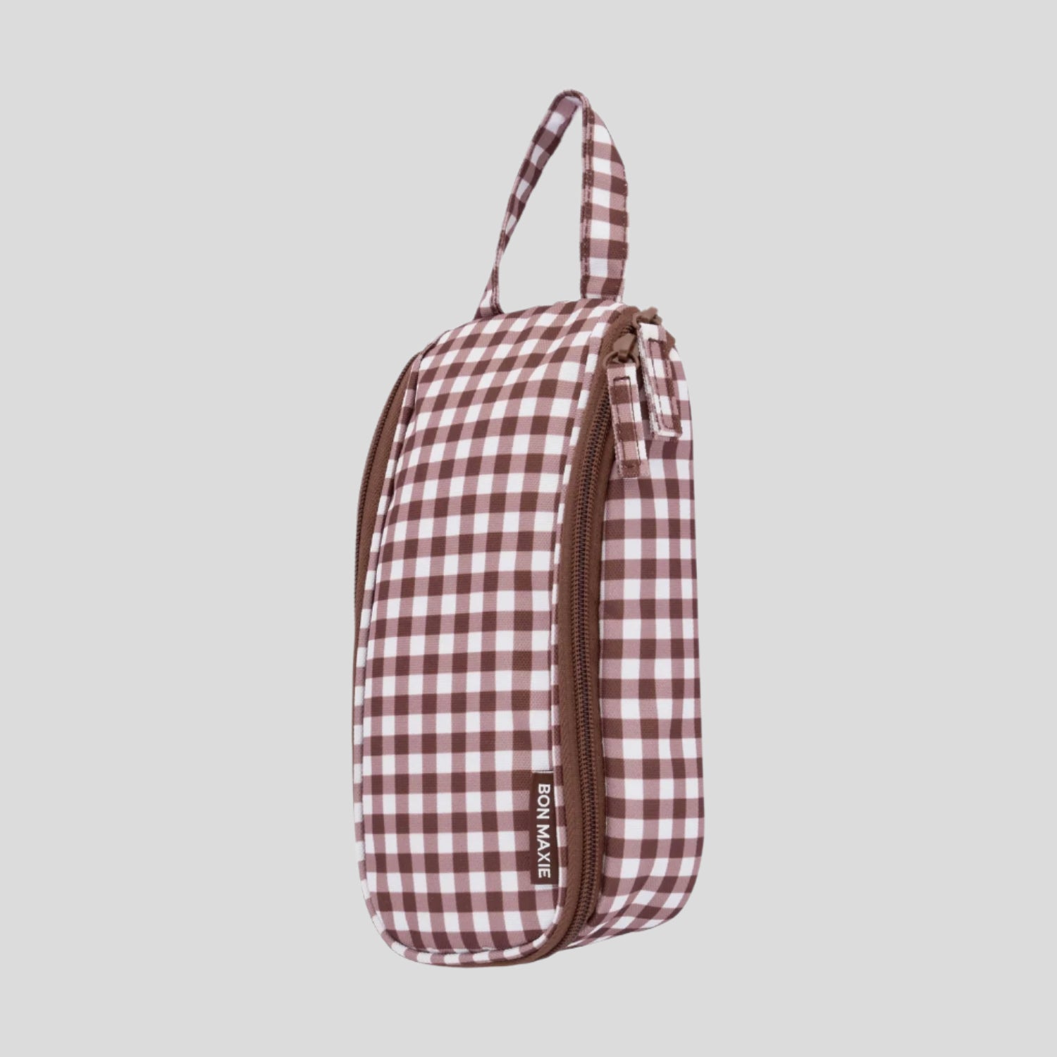 Slimline Washable Hanging Toiletry Bag -- Choc Gingham