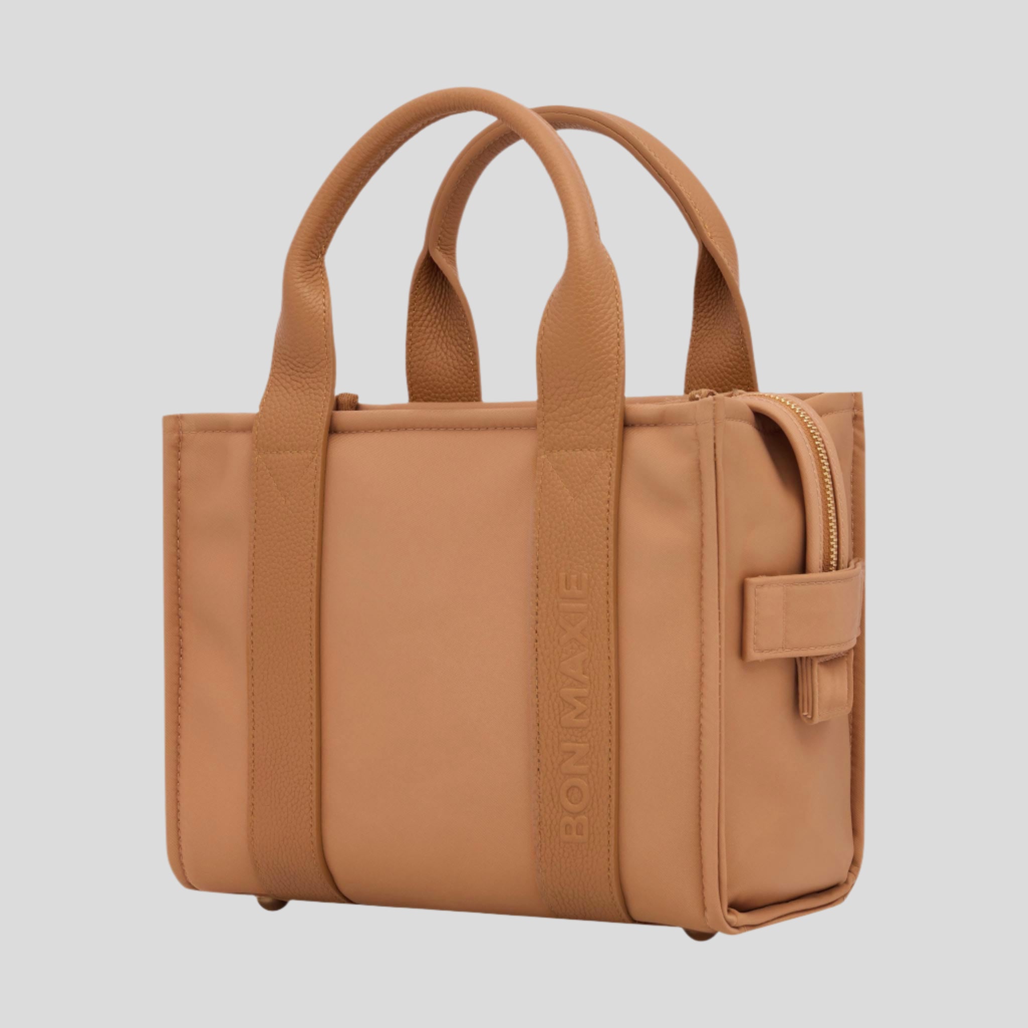 Micro Structured Tote Bag in nylon with leather -- Tan