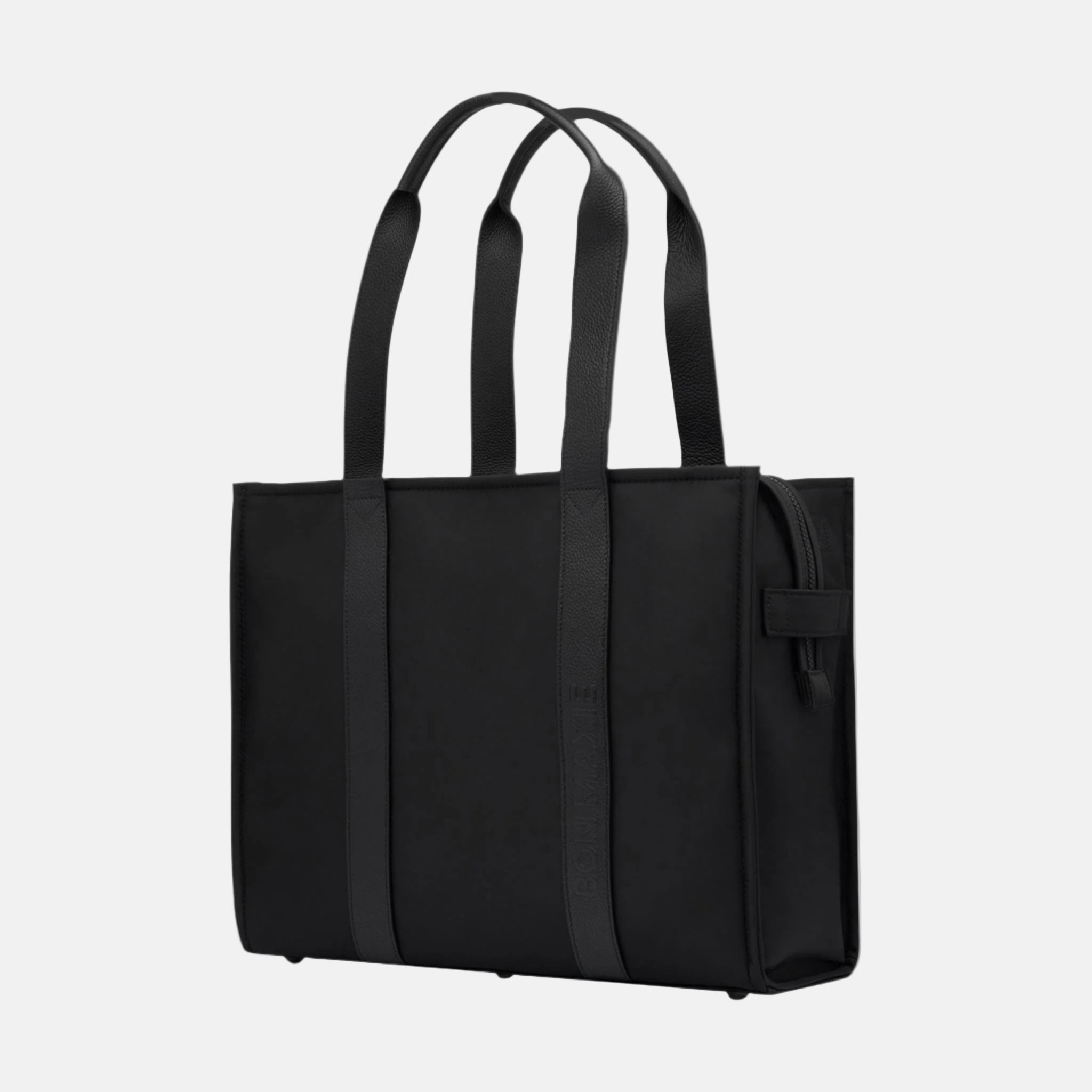 Large Structured Tote Bag in nylon with leather -- Black (Leather/Nylon)