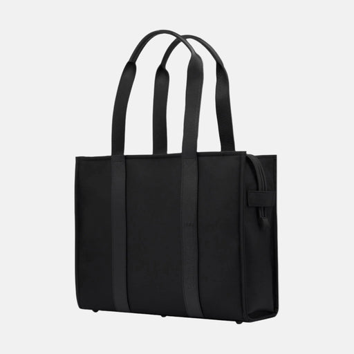 Large Structured Tote Bag in nylon with leather -- Black (Leather/Nylon)
