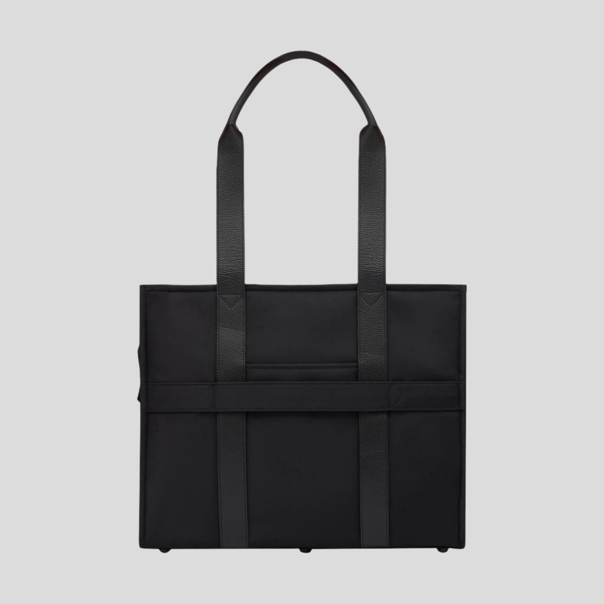 Large Structured Tote Bag - Black (Leather/Nylon)