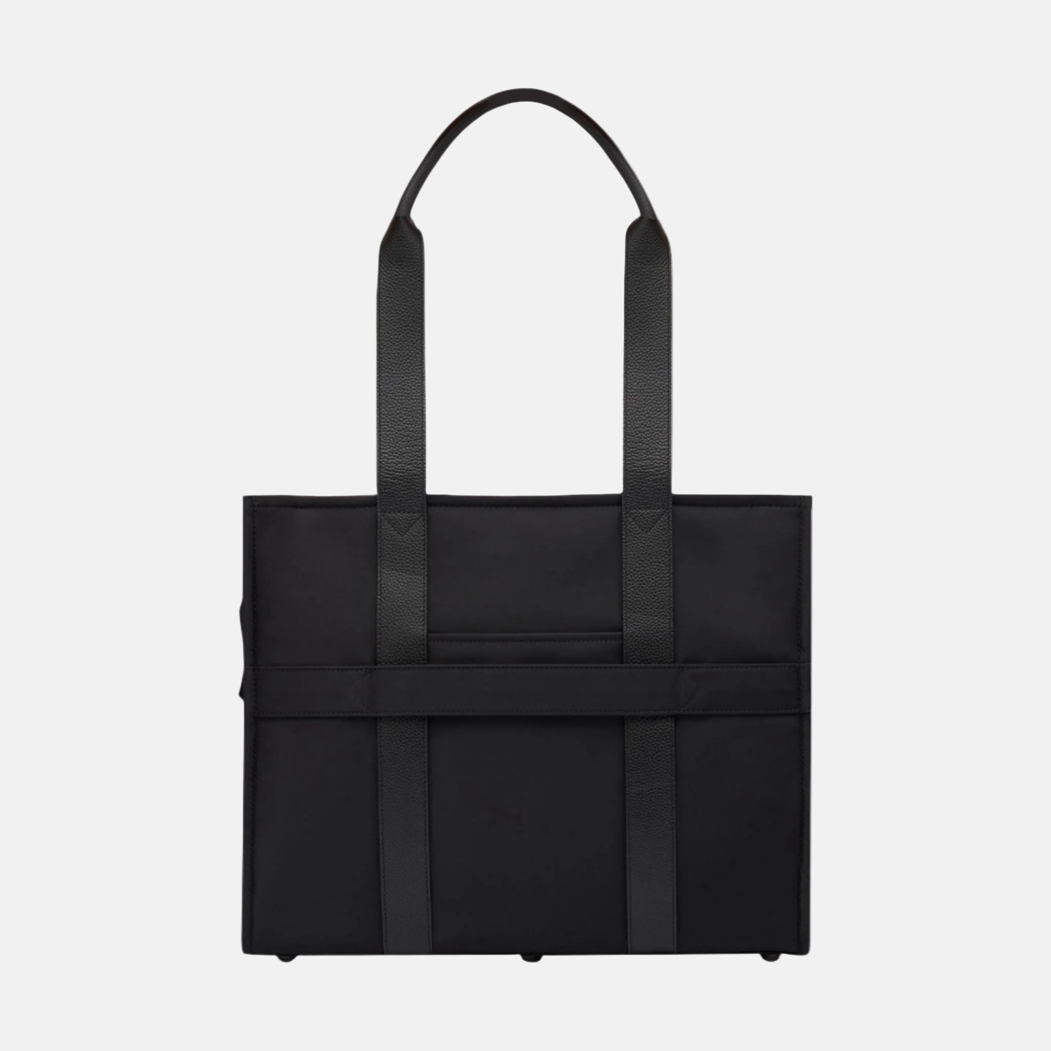 Large Structured Tote Bag in nylon with leather -- Black (Leather/Nylon)