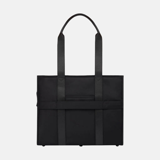 Large Structured Tote Bag in nylon with leather -- Black (Leather/Nylon)