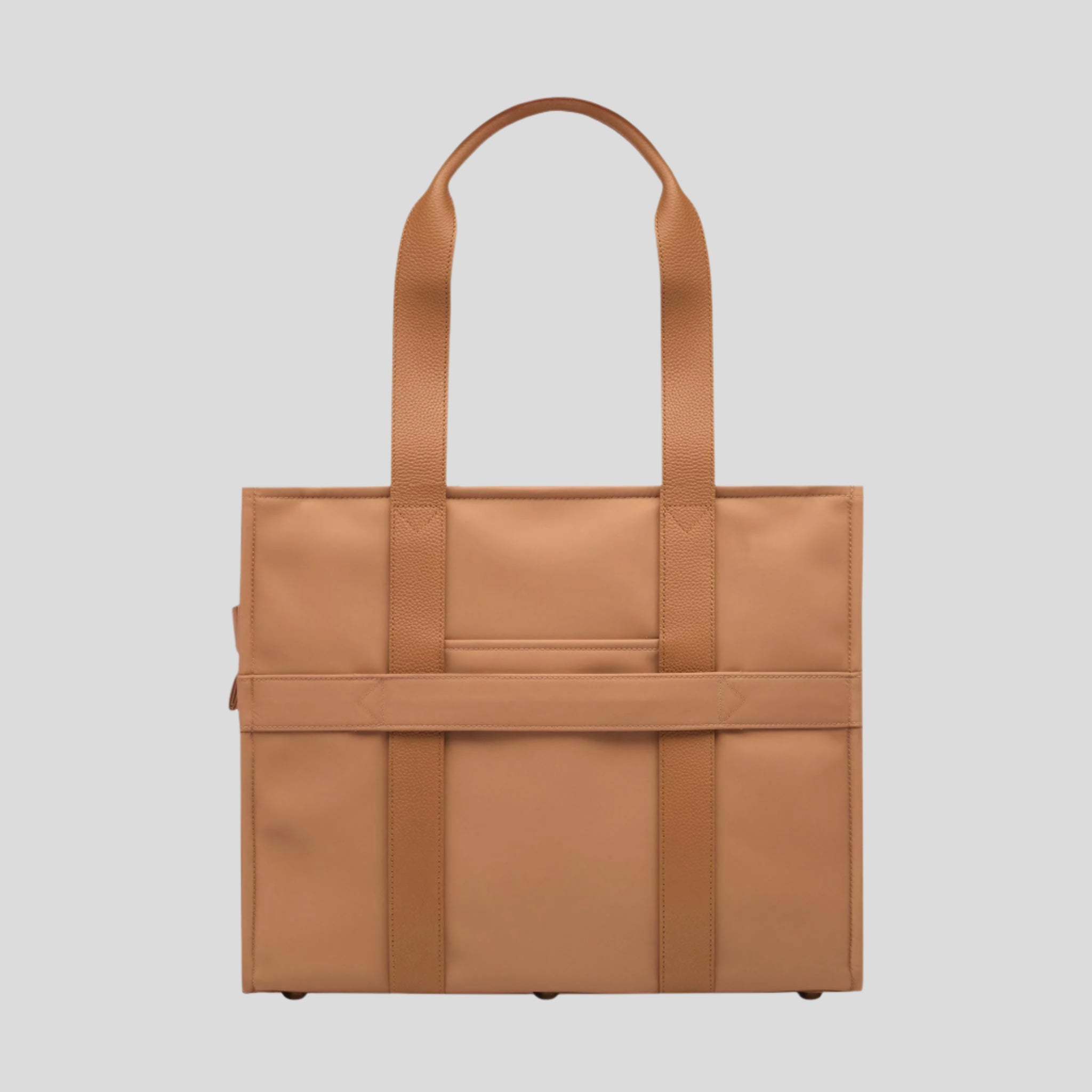 Large Structured Tote Bag - Tan (Leather/Nylon)