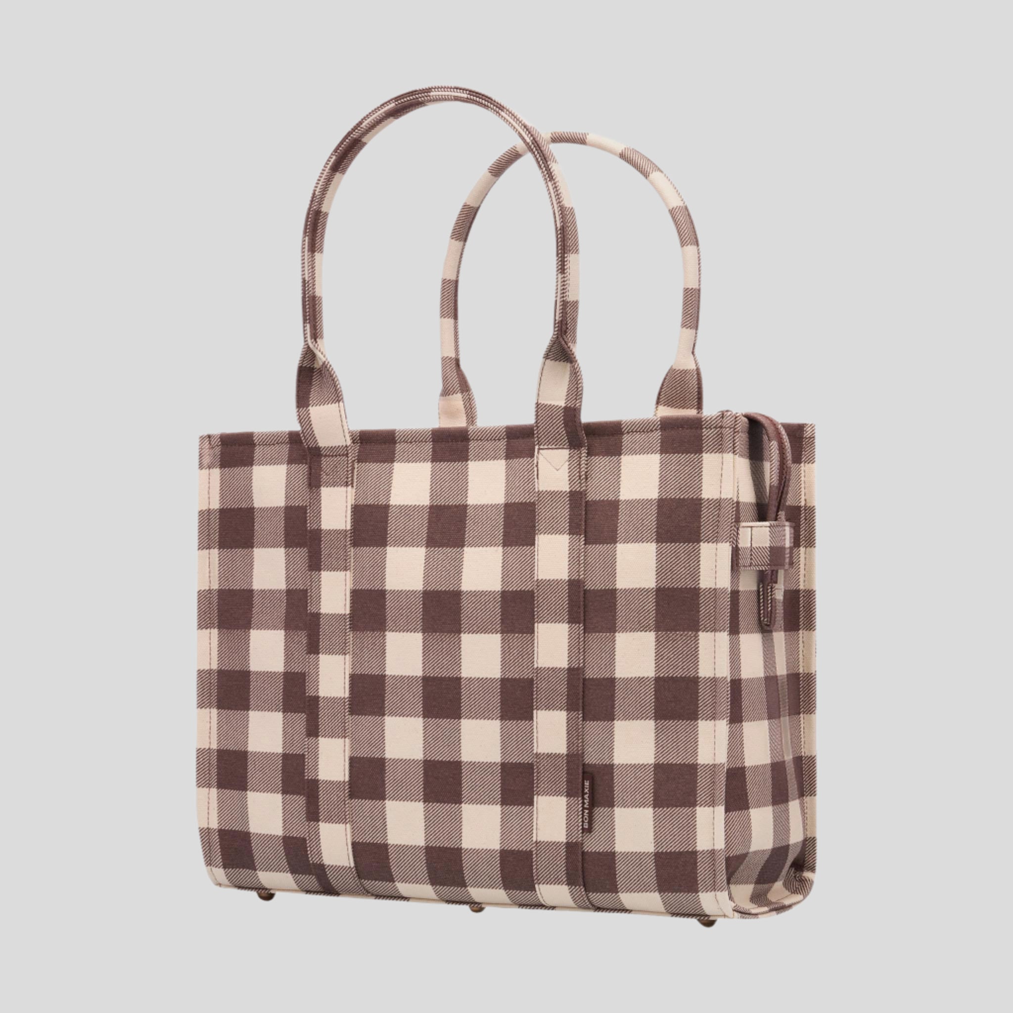 Large Structured Tote Bag in signature coated canvas -- Choc Gingham