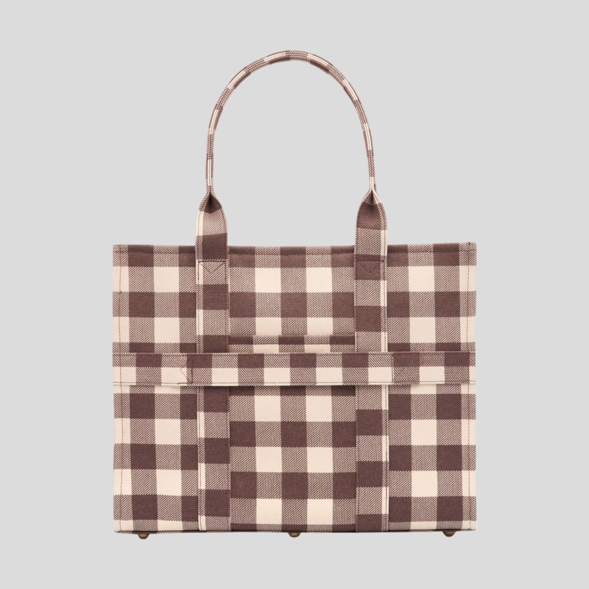Large Structured Tote Bag in signature coated canvas -- Choc Gingham